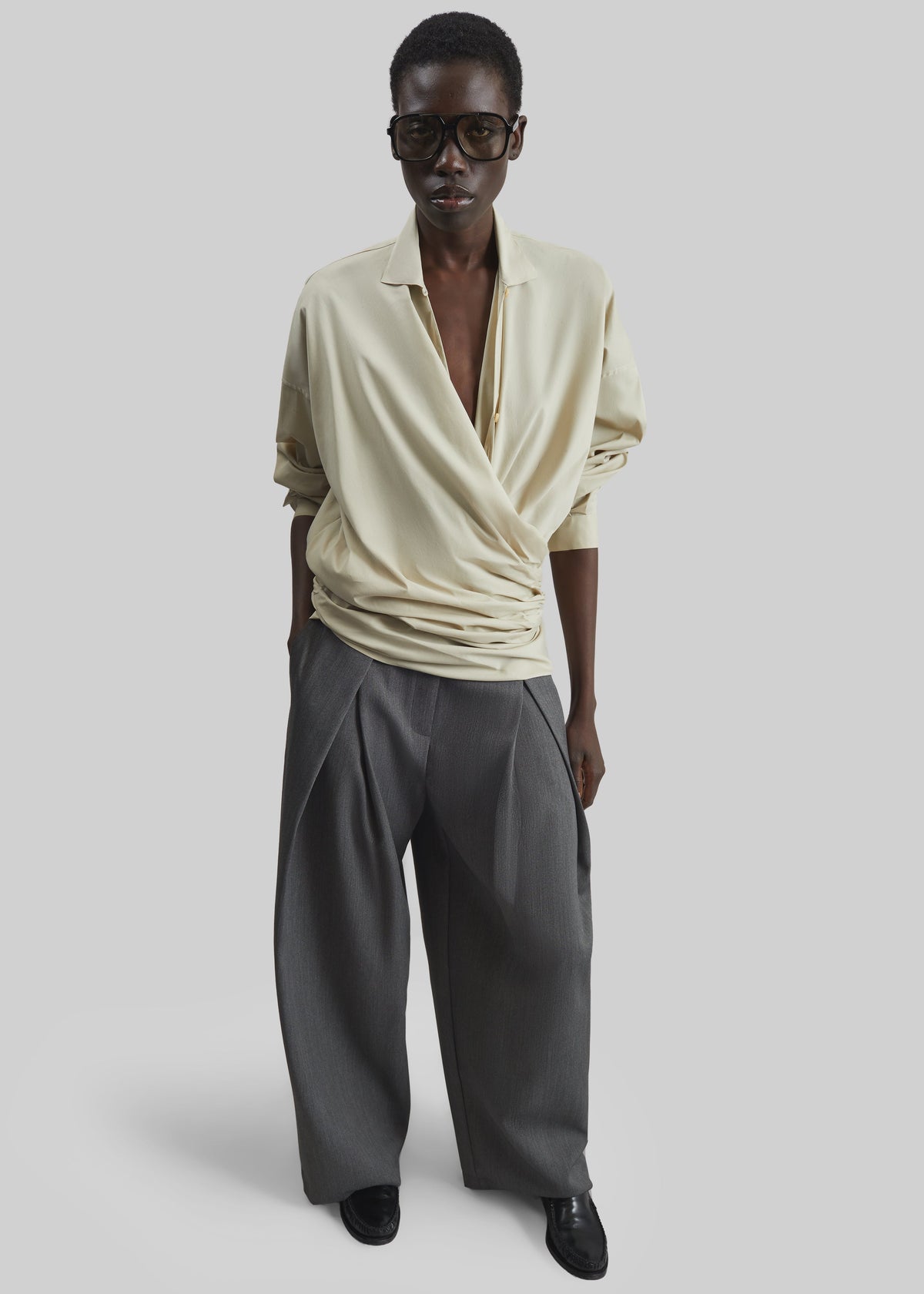 Darkpark Romy Light Cotton Popeline Drap Shirt - Beige - 7