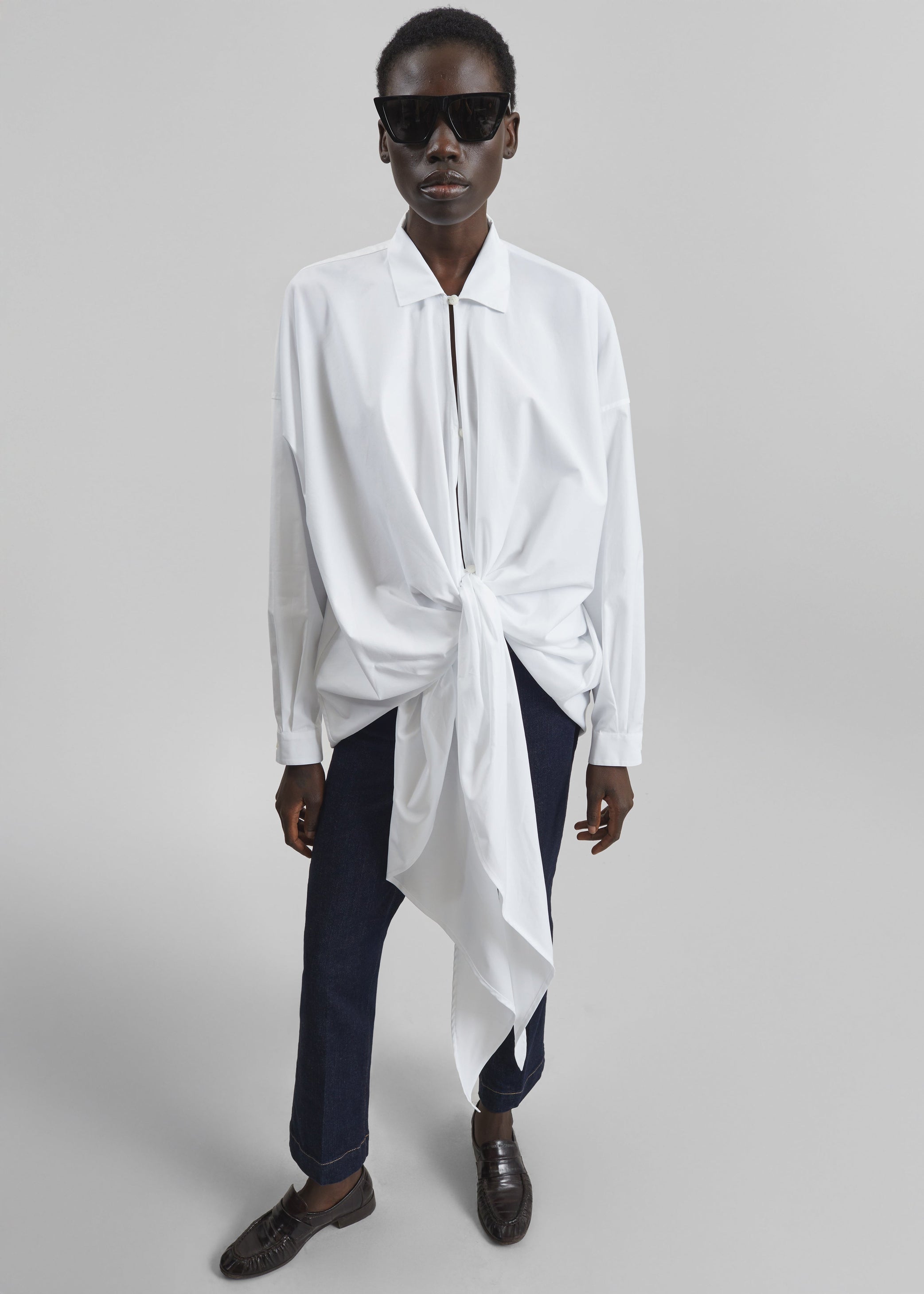 Shop the look image for Darkpark Romy Light Cotton Popeline Drap Shirt - White