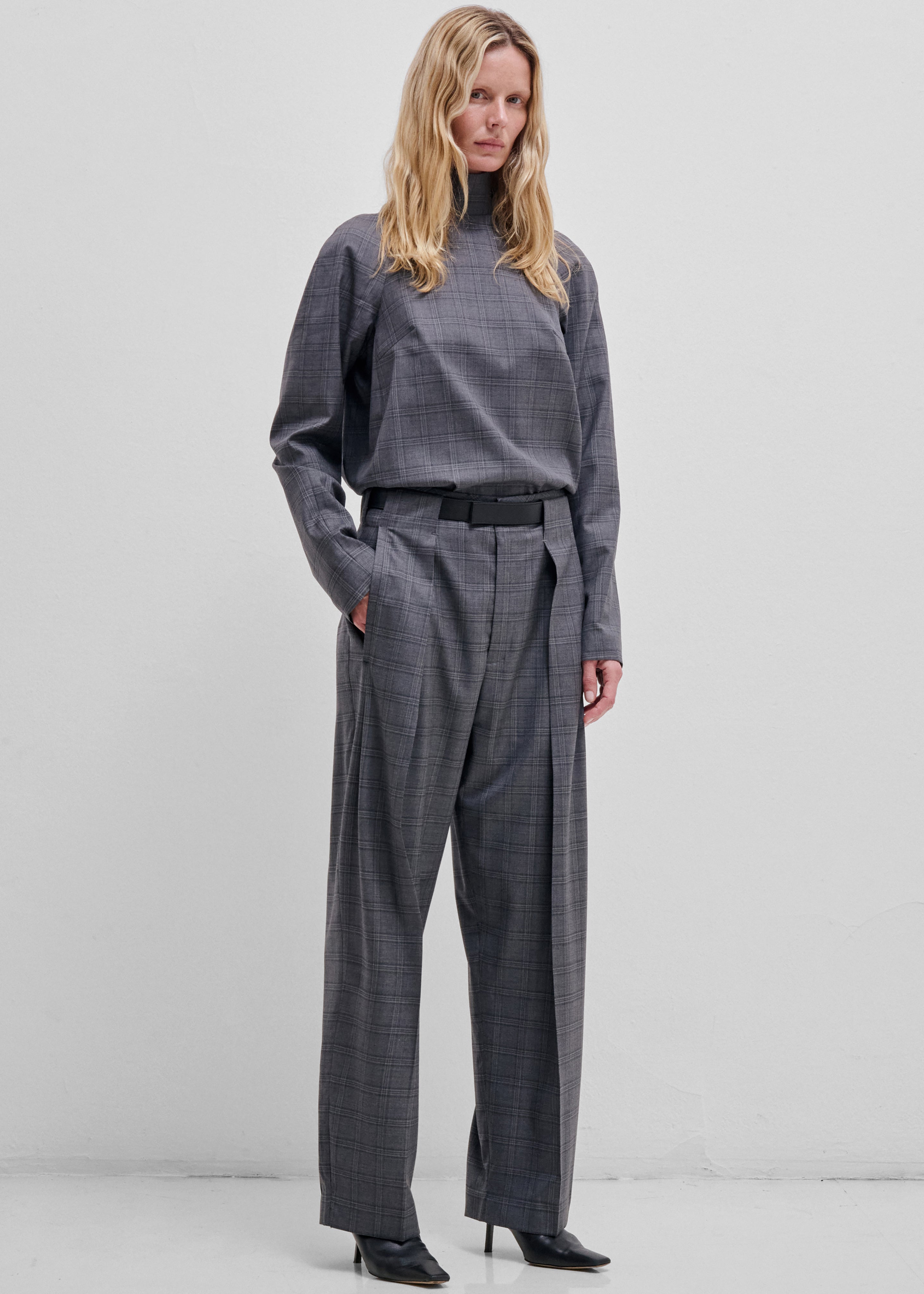 Darkpark pantalon Ronda en laine avec ceinture en cuir - Gris foncé - 1