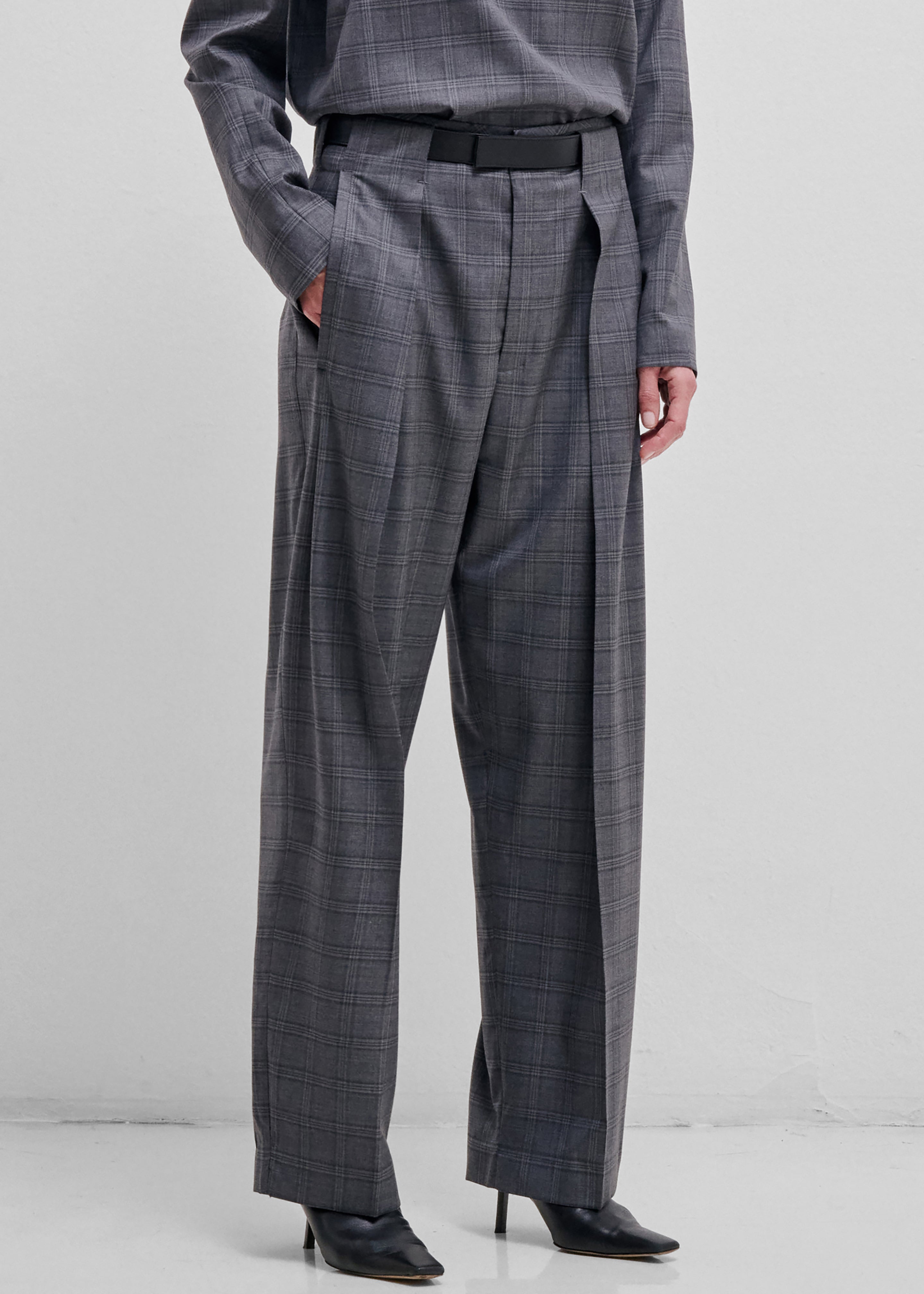 Darkpark pantalon Ronda en laine avec ceinture en cuir - Gris foncé - 2
