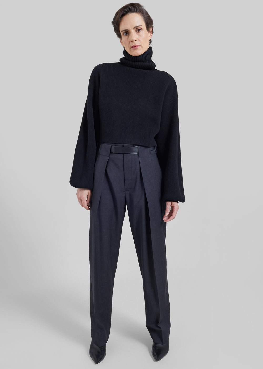 Darkpark pantaloni Ronda in lana con cintura in pelle - Grigio scuro