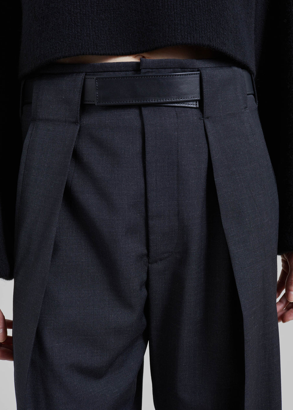 Darkpark Ronda Leather Belt Wool Trousers - Dark Grey - 1