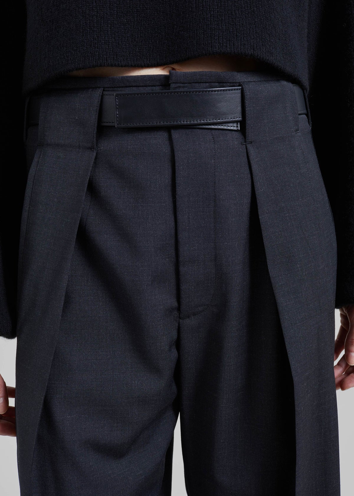 Darkpark Ronda Leather Belt Wool Trousers - Dark Grey