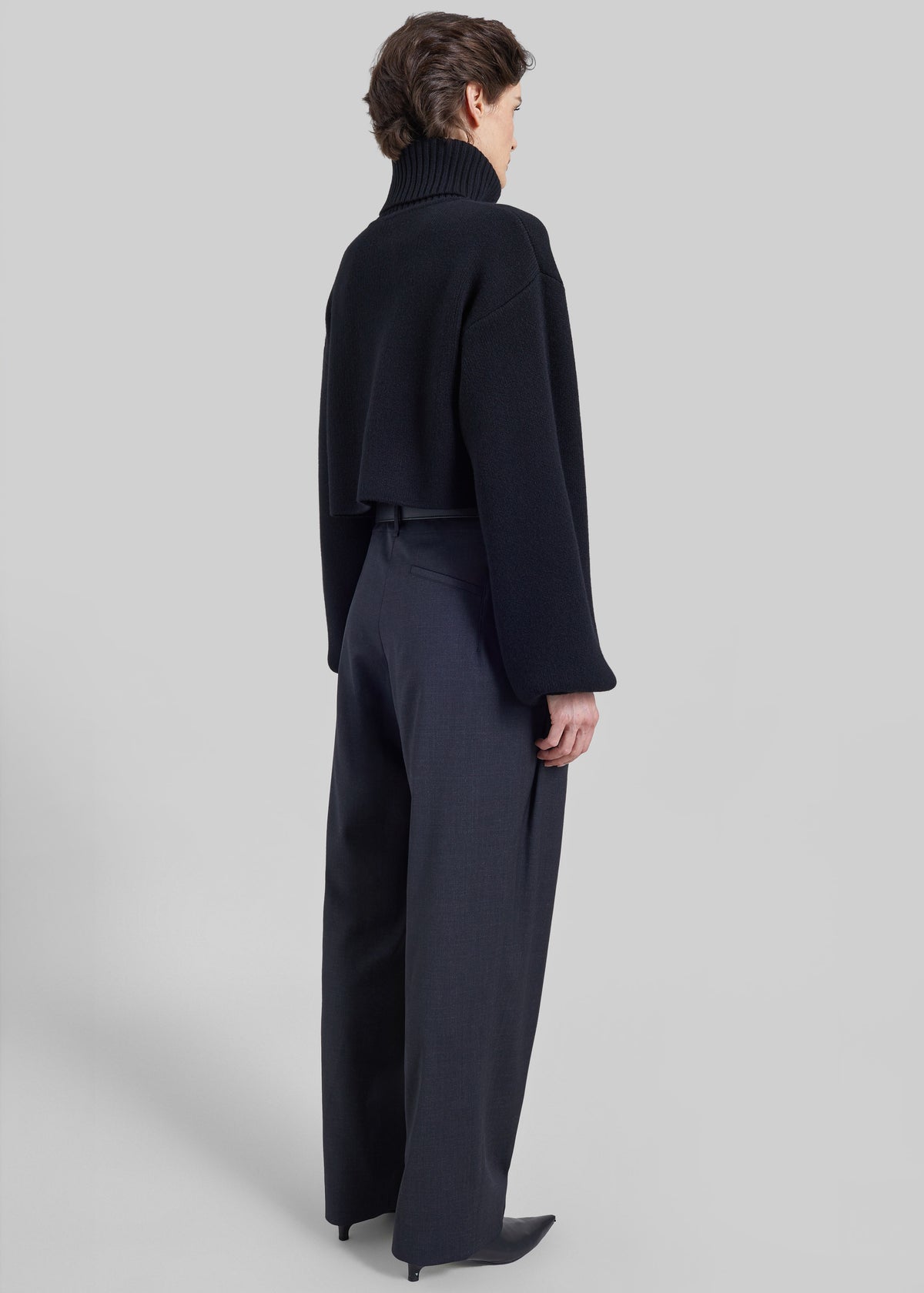 Darkpark Ronda Leather Belt Wool Trousers - Dark Grey