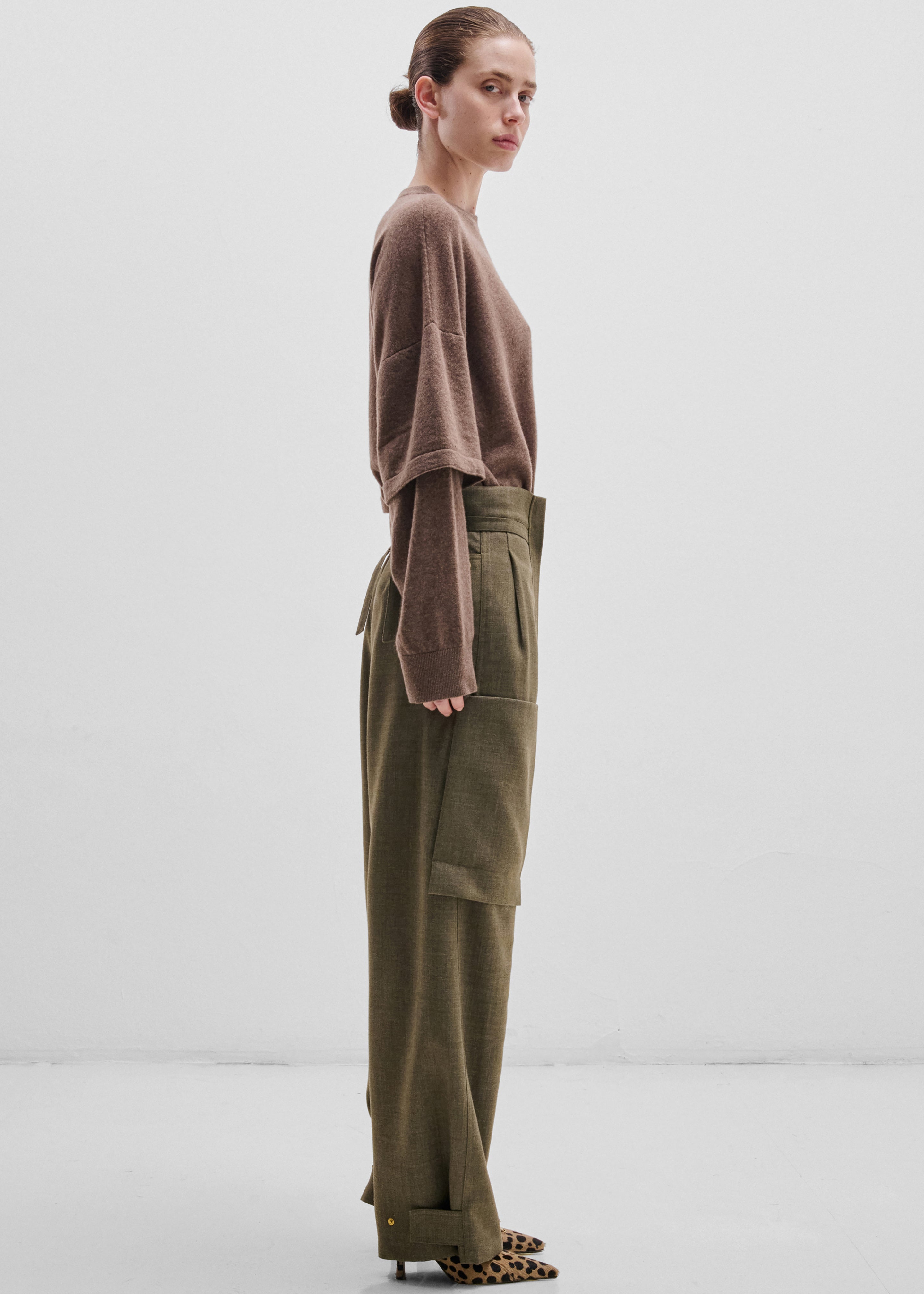Darkpark Troy Cashmere Wool Double Sleeve Tee - Brown