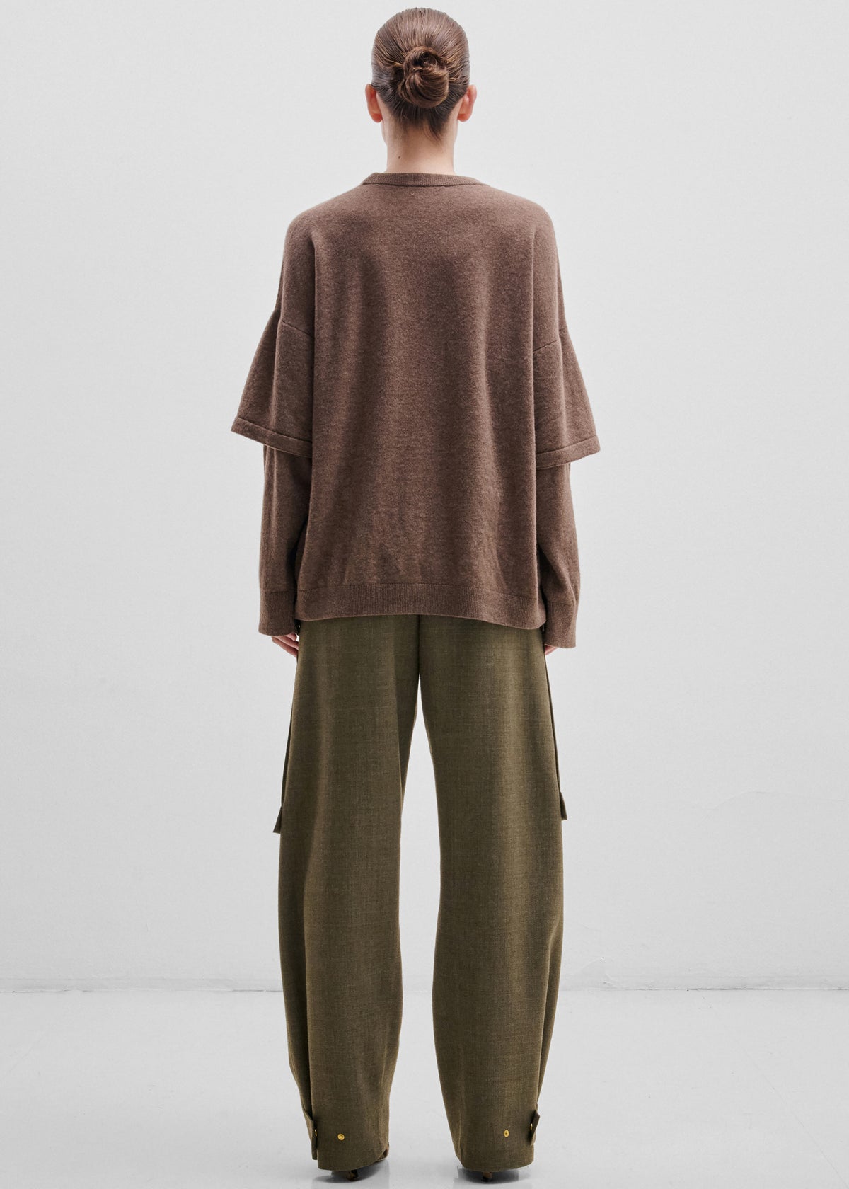 Darkpark Troy Cashmere Wool Double Sleeve Tee - Brown