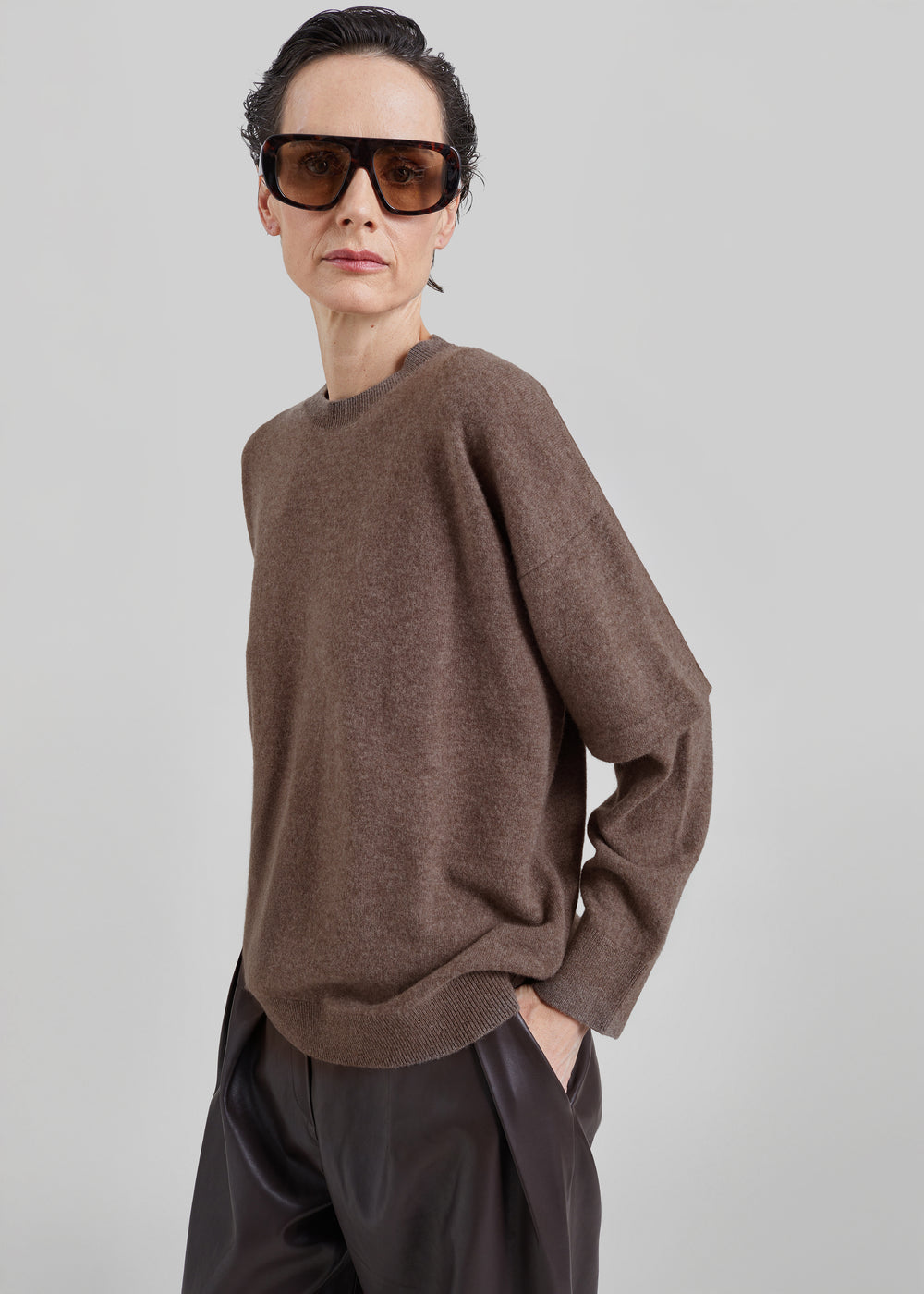 Darkpark T-shirt Troy in cashmere e lana a doppia manica - Marrone