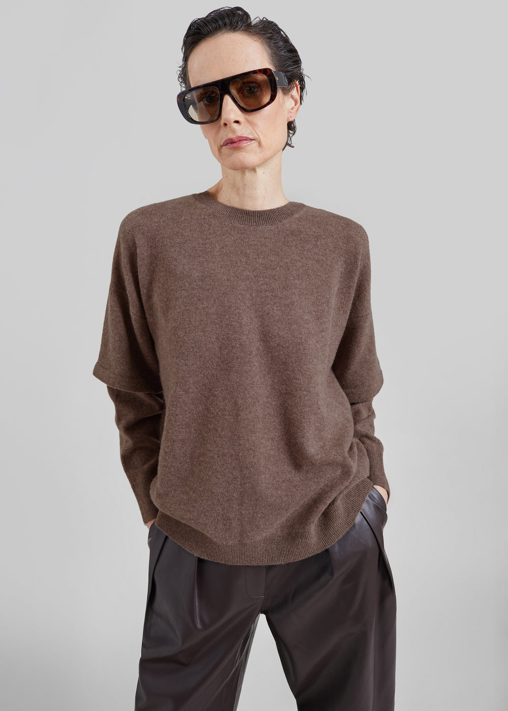 Darkpark T-shirt Troy in cashmere e lana a doppia manica - Marrone - 1