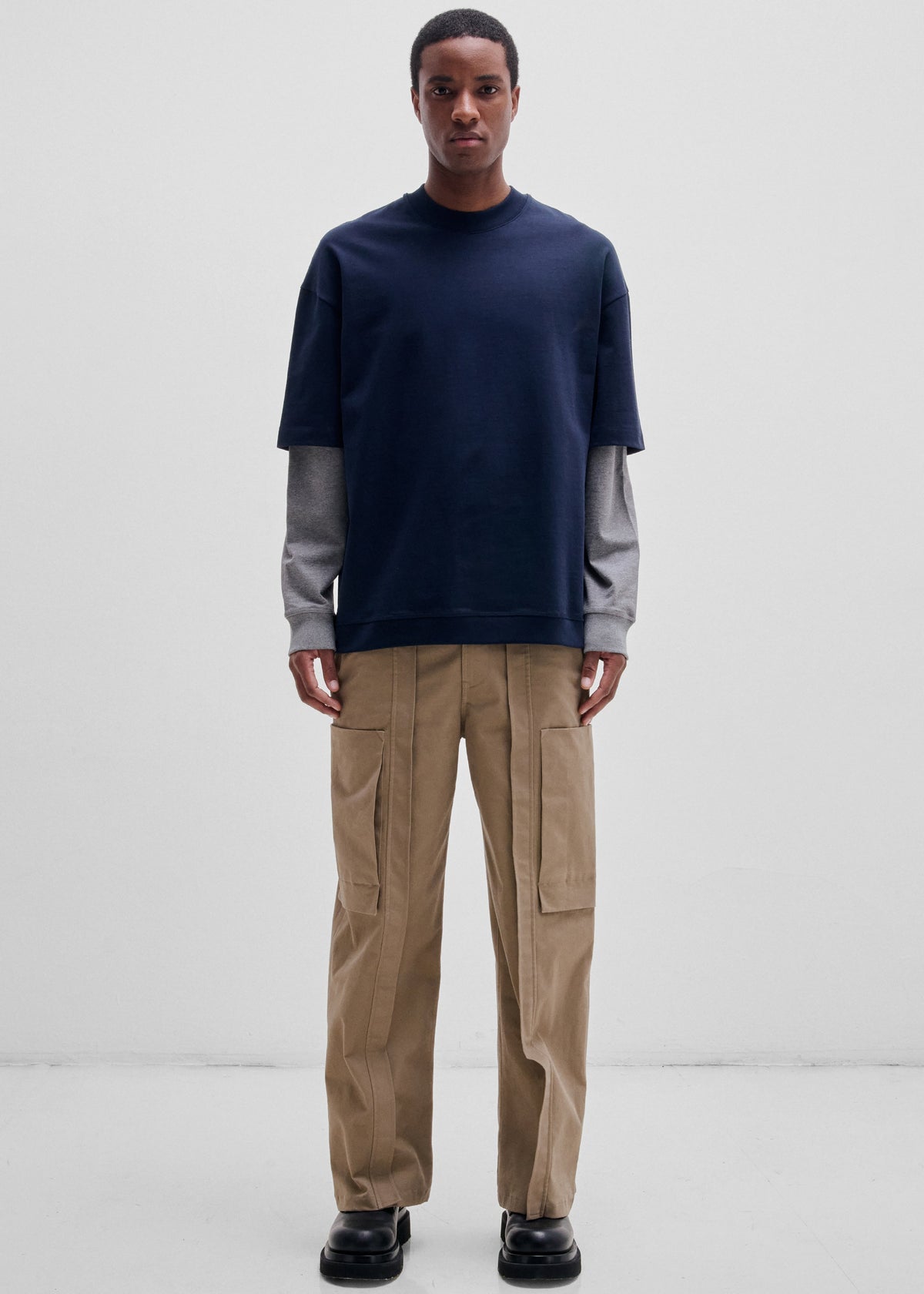 Darkpark Troy - Double Colour Sleeve Tee - Dark Blue/ Grey Melange