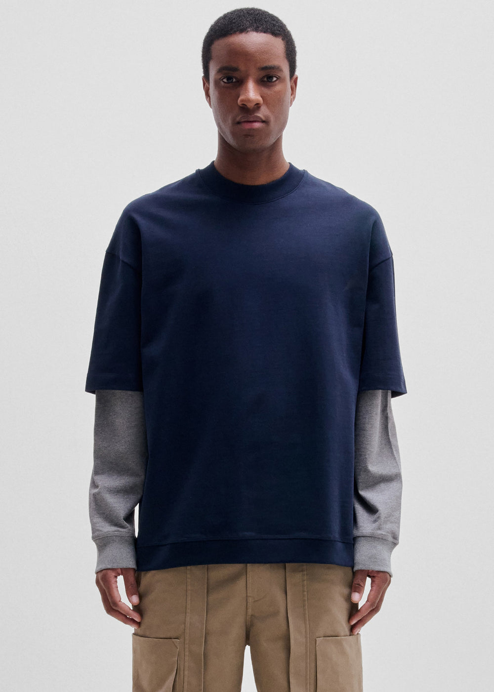 Darkpark Troy - Double Colour Sleeve Tee - Dark Blue/ Grey Melange
