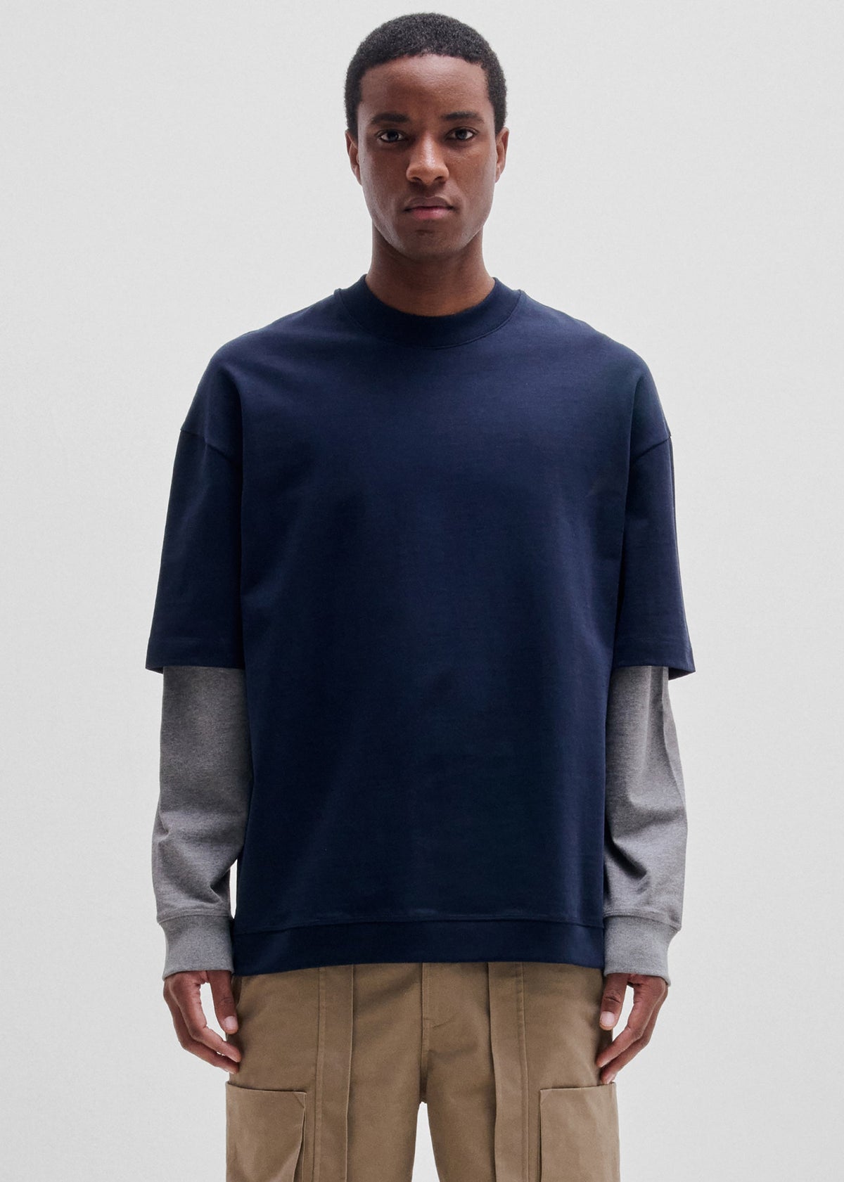 Darkpark Troy - Double Colour Sleeve Tee - Dark Blue/ Grey Melange
