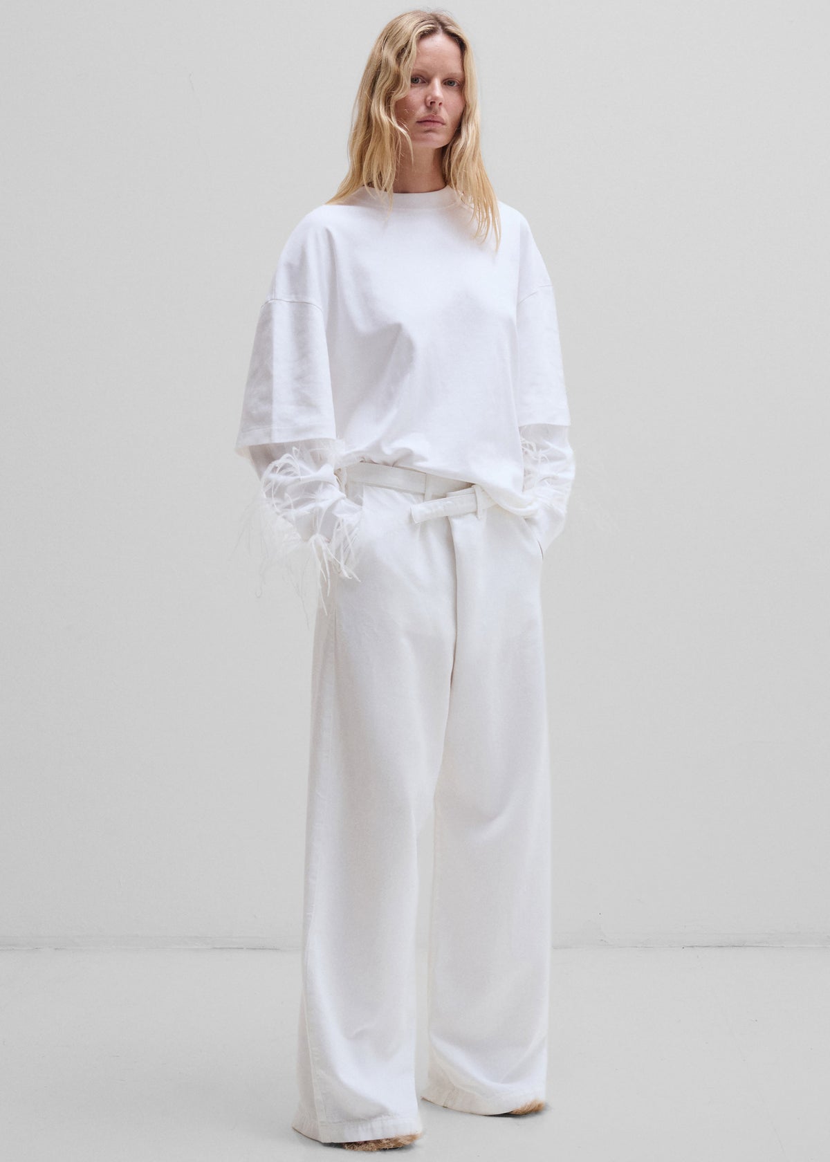 Darkpark Troy Double Sleeve With Feathers Tee - White