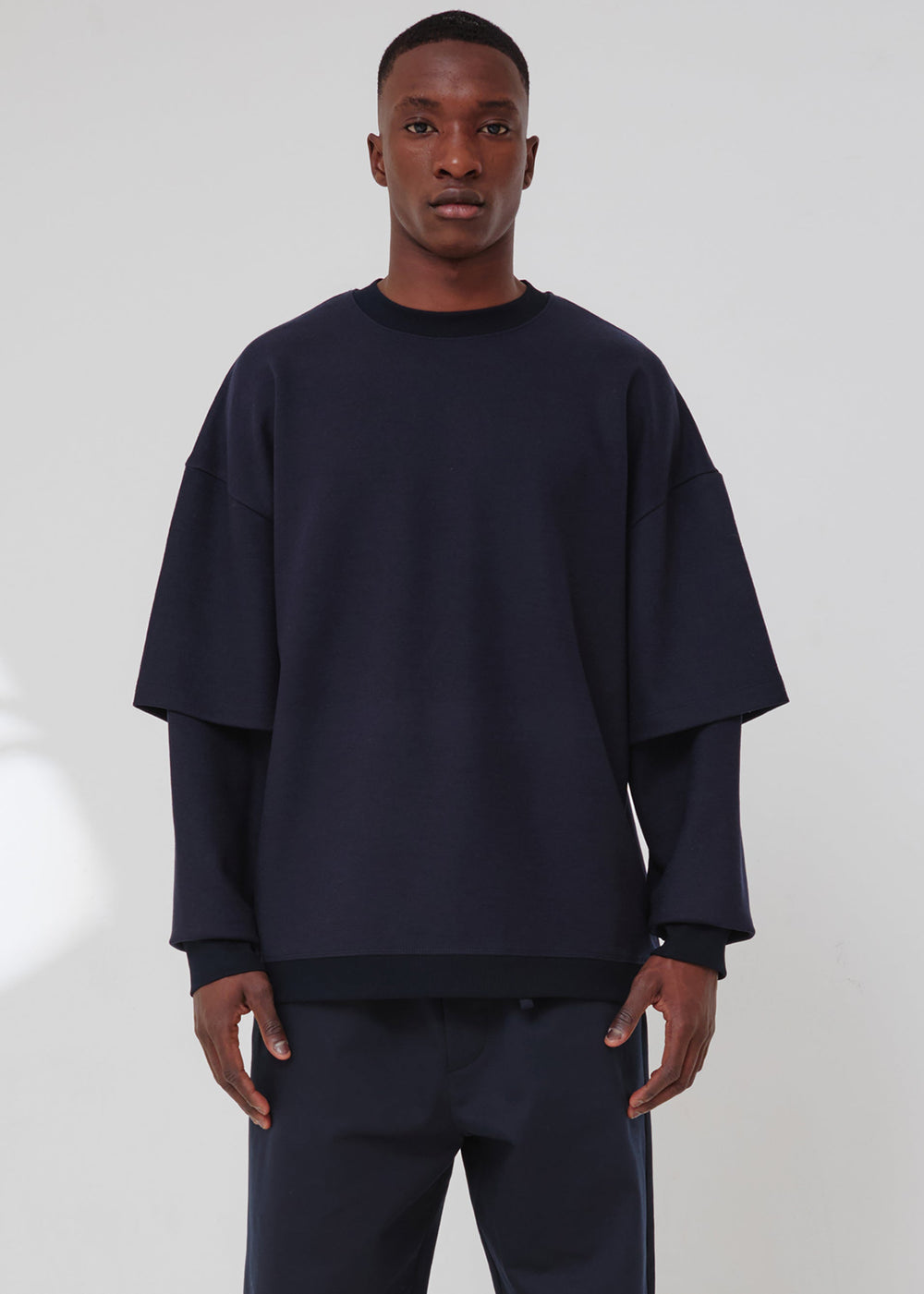 Darkpark Troy - Wool Double Sleeve Tee - Blue Navy - 1