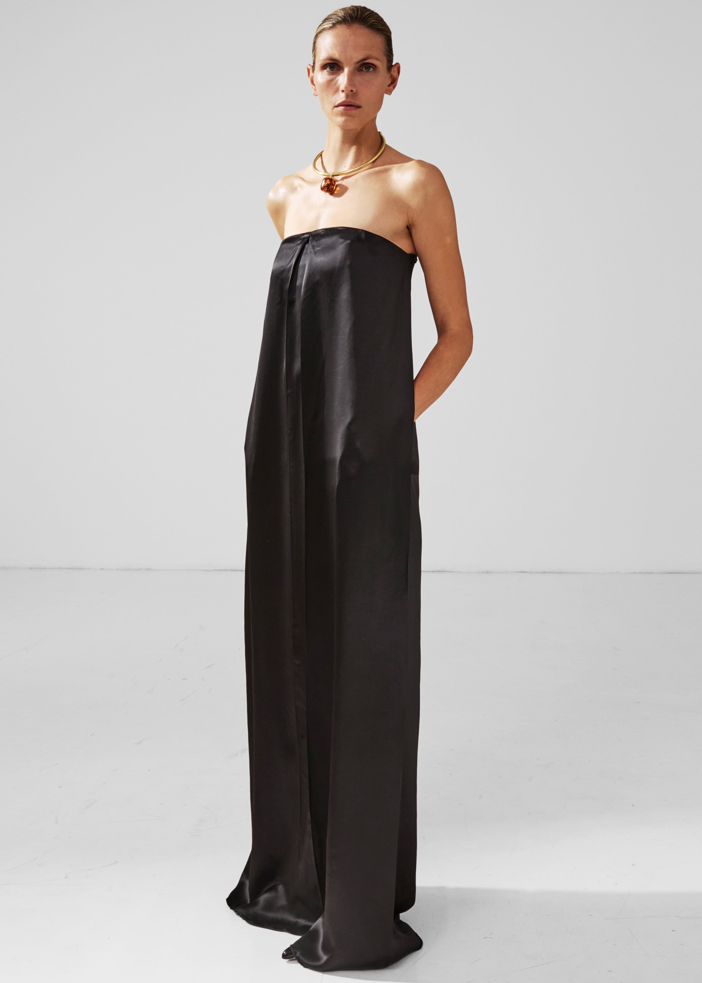 Darkpark Veronike Long Satin Bustier Dress - Black - 1