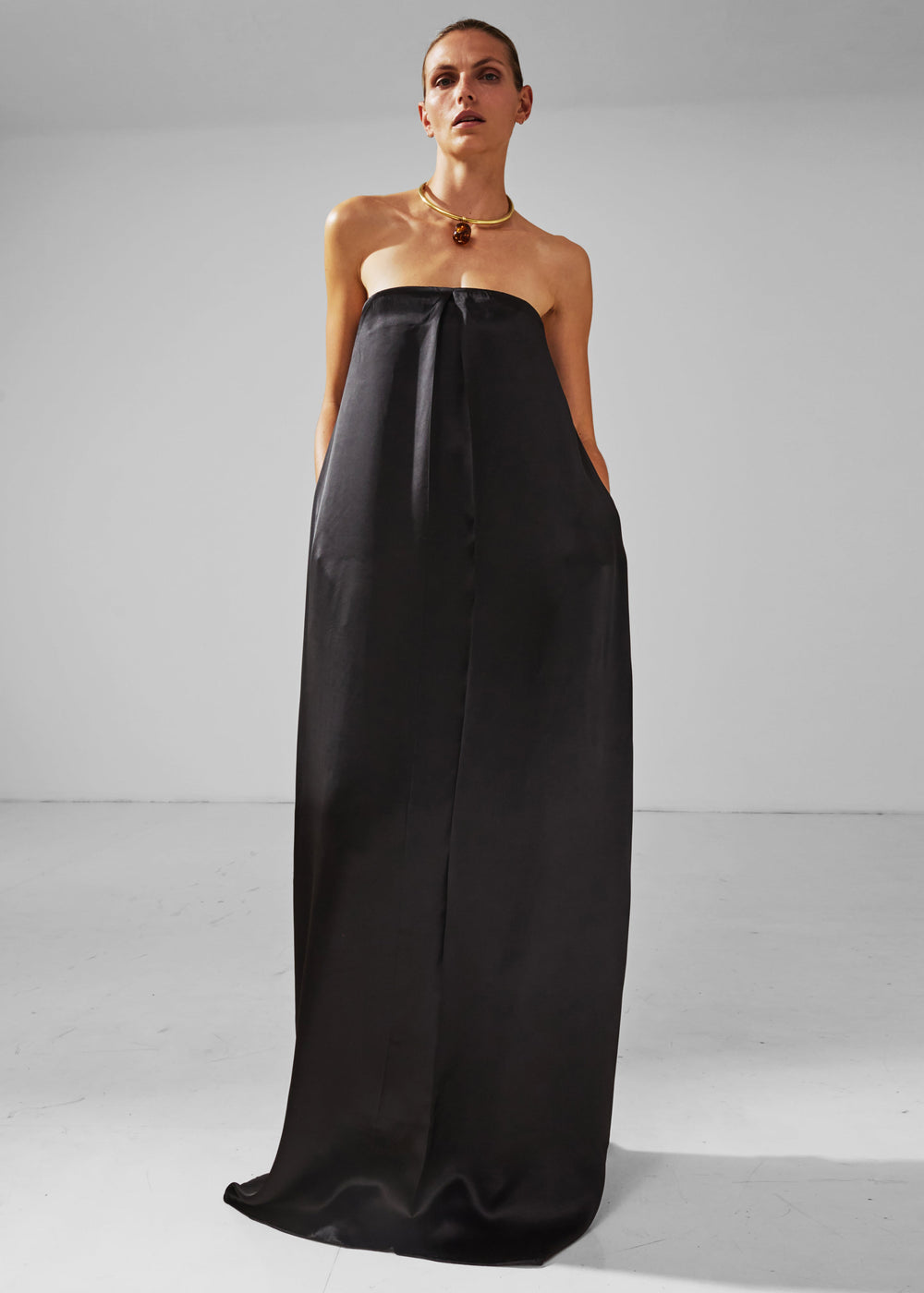 Darkpark Veronike Long Satin Bustier Dress - Black - 1
