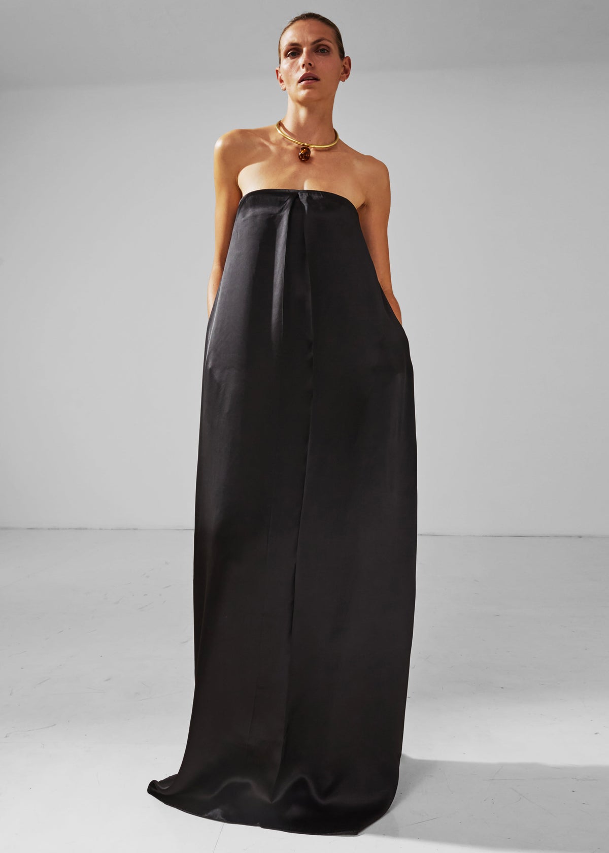 Darkpark Veronike Long Satin Bustier Dress - Black - 3