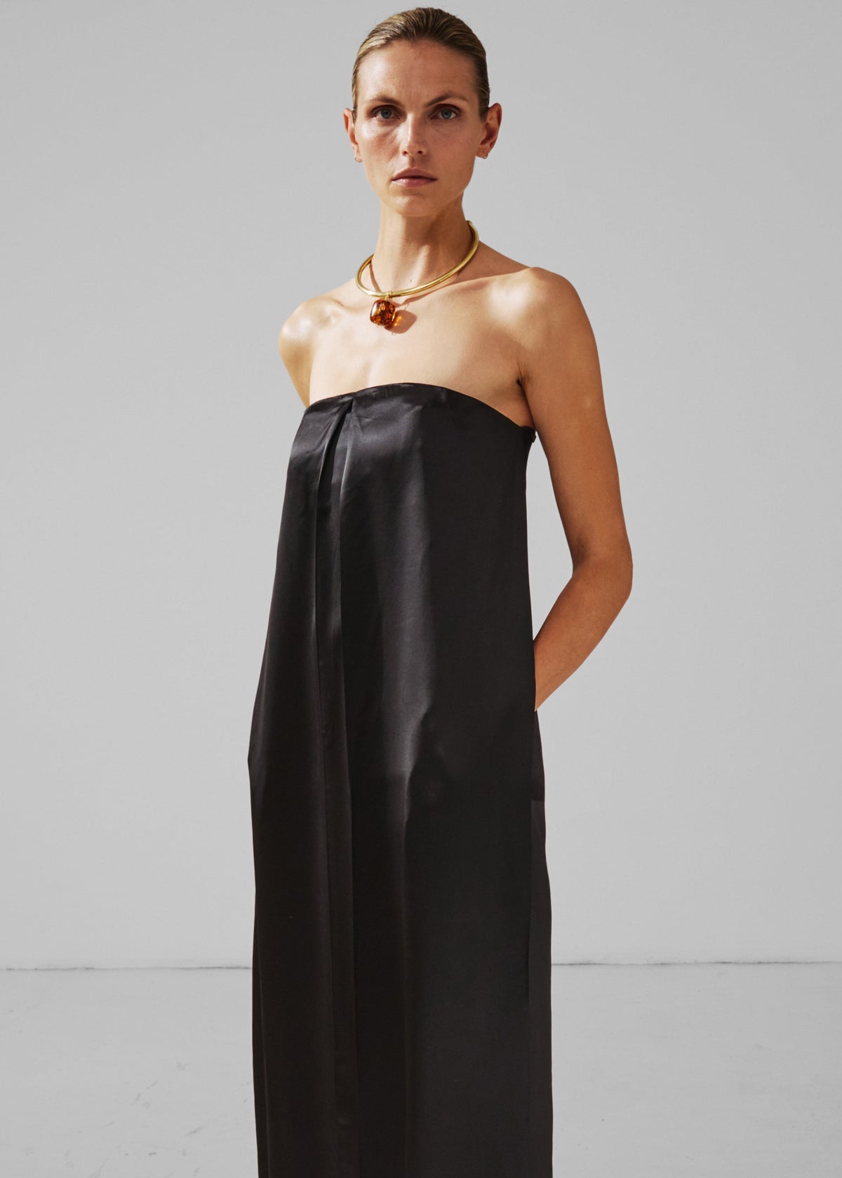 Darkpark Veronike Long Satin Bustier Dress - Black - 2
