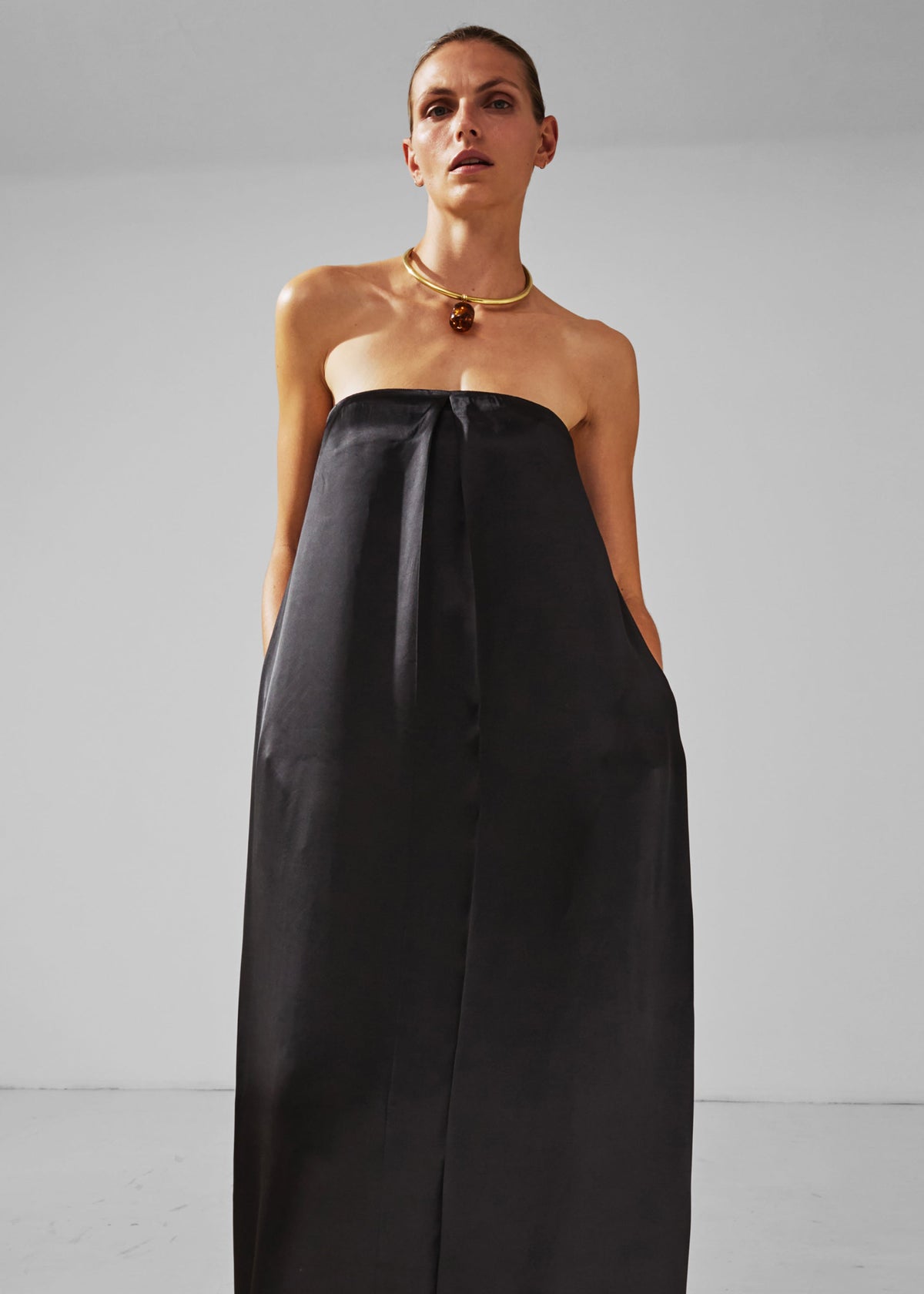Darkpark Veronike Long Satin Bustier Dress - Black - 4
