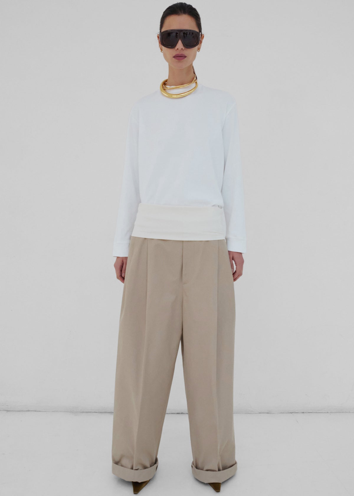 Darkpark Wendy Elastic Waist Wide-Leg Trousers - Beige - 5