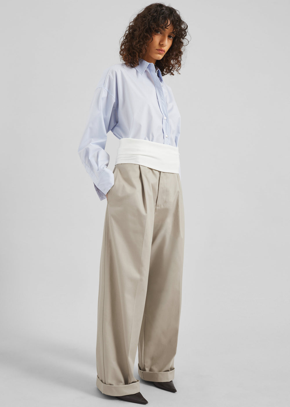 Darkpark Wendy Elastic Waist Wide-Leg Trousers - Beige - 1