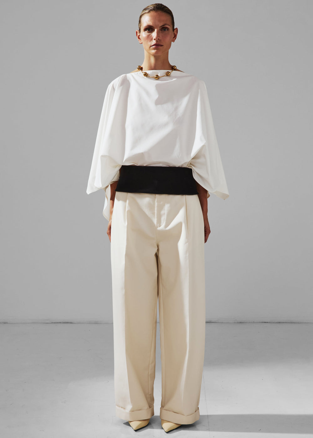 Darkpark Wendy Elastic Waist Wide-Leg Trousers - White - 1