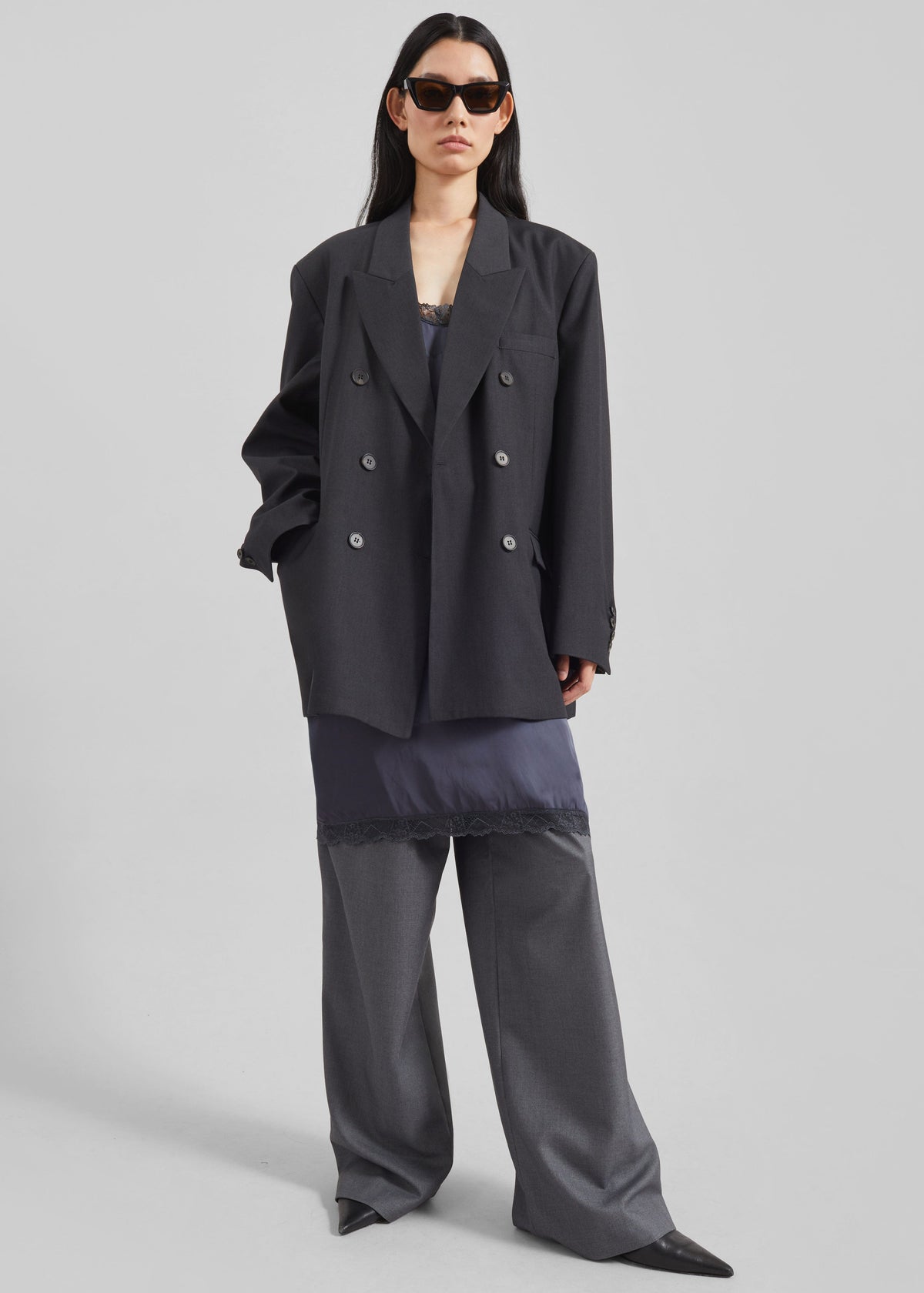 Daroca Double-Breasted Blazer - Charcoal - 8