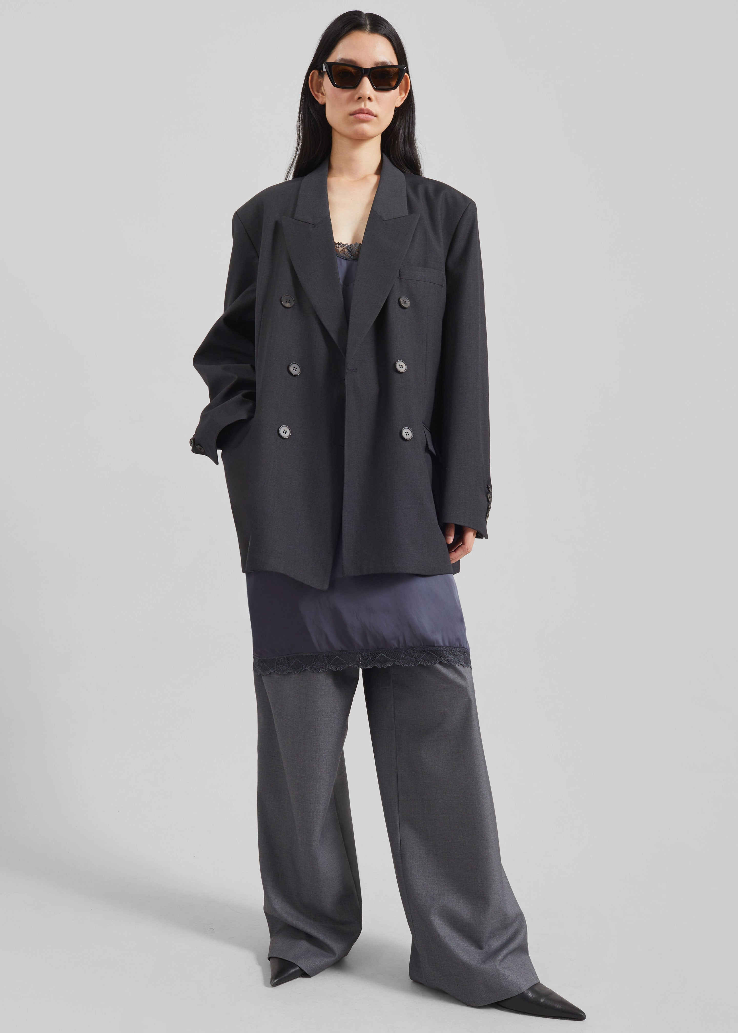 Daroca Double-Breasted Blazer - Charcoal - 8