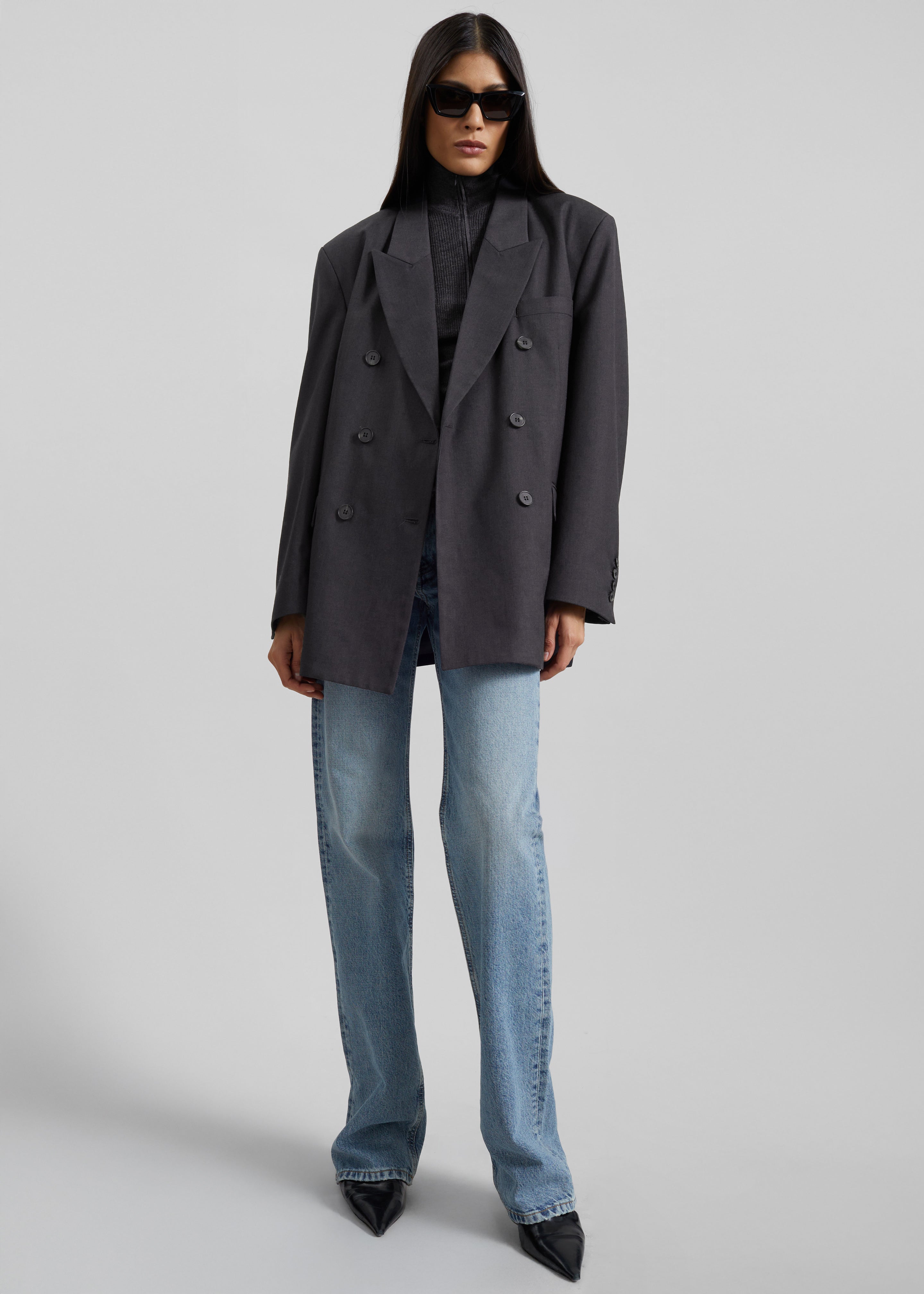 Daroca Double-Breasted Blazer - Charcoal - 4