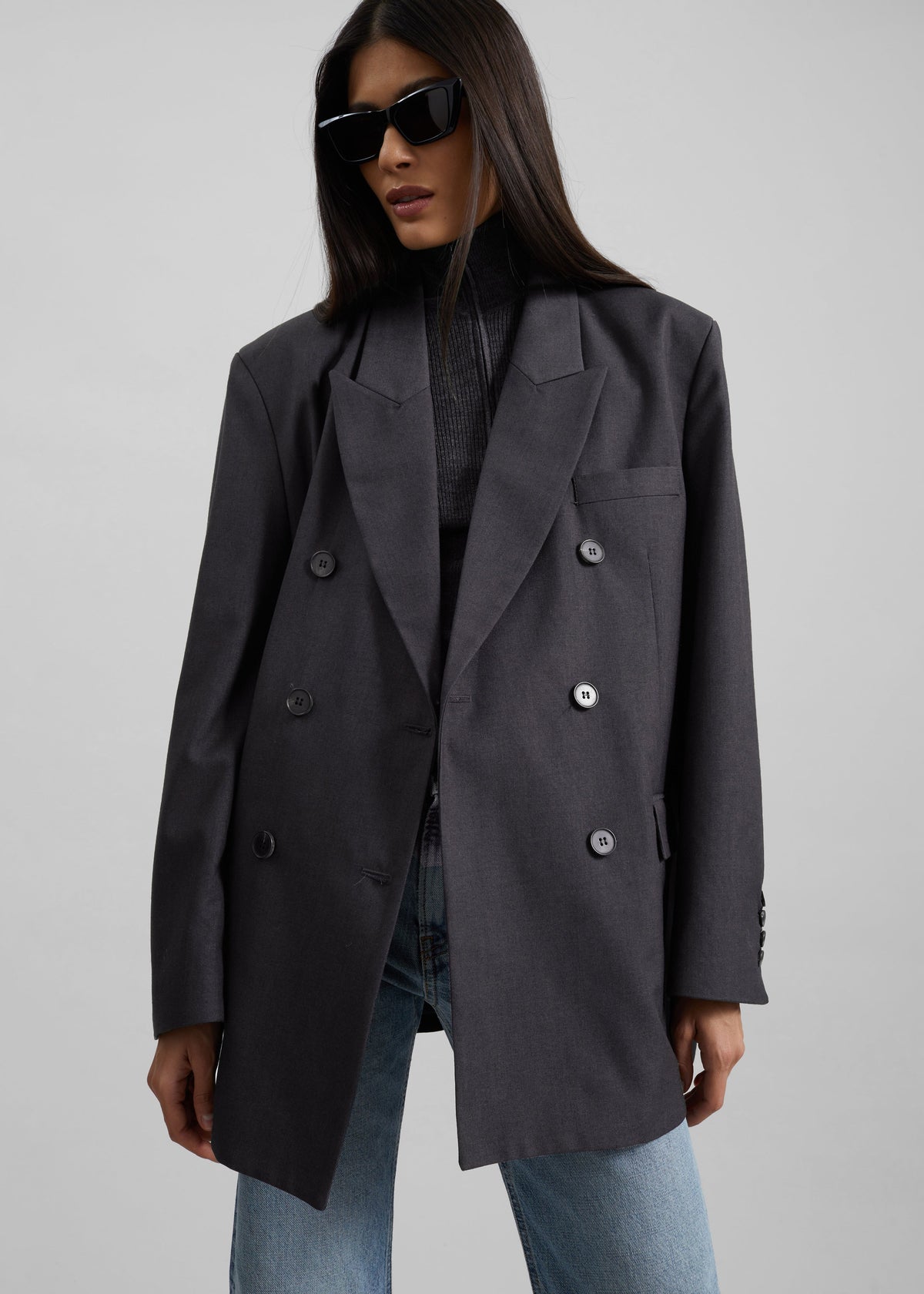 Daroca Double-Breasted Blazer - Charcoal - 5