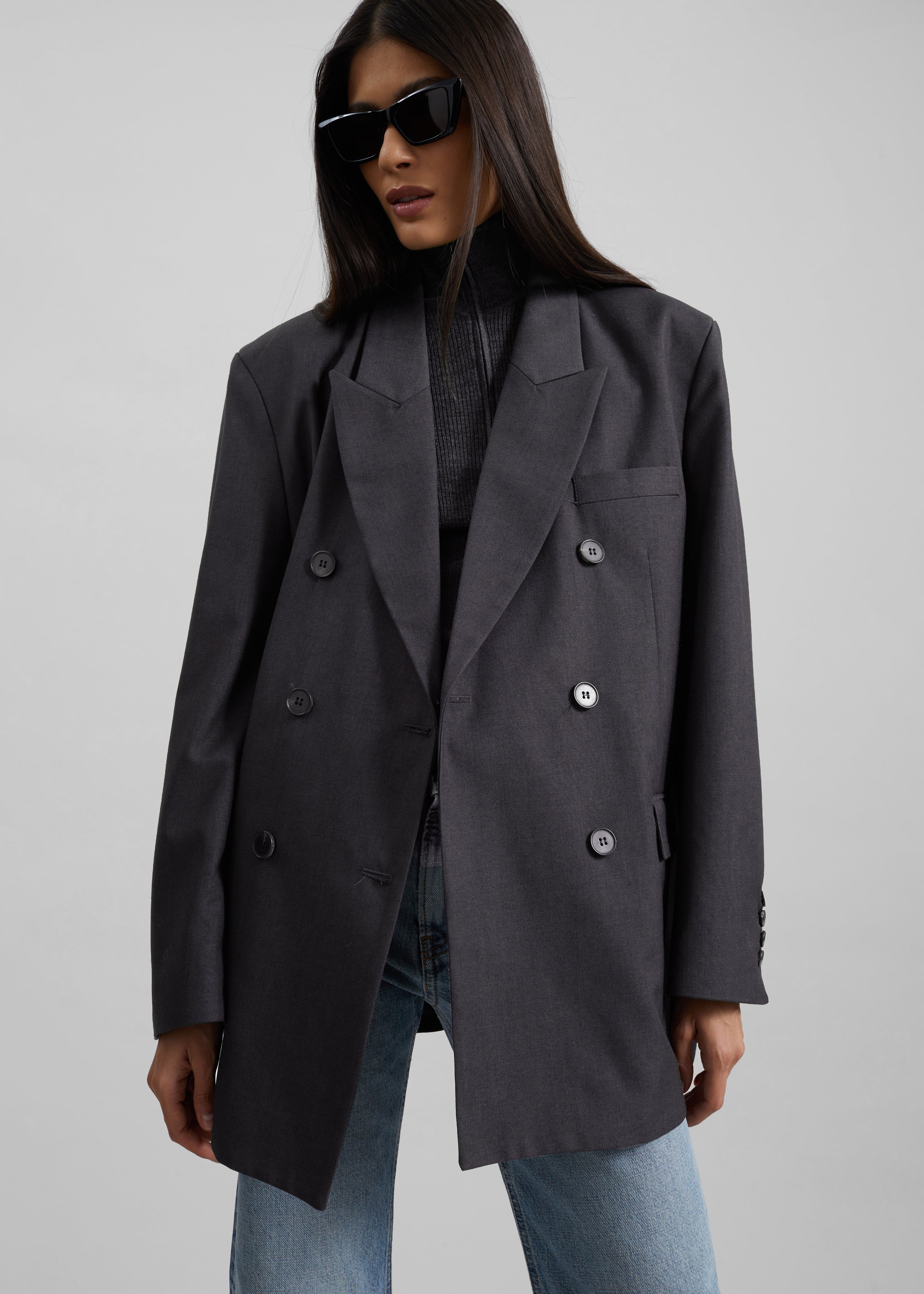 Daroca Double-Breasted Blazer - Charcoal - 5