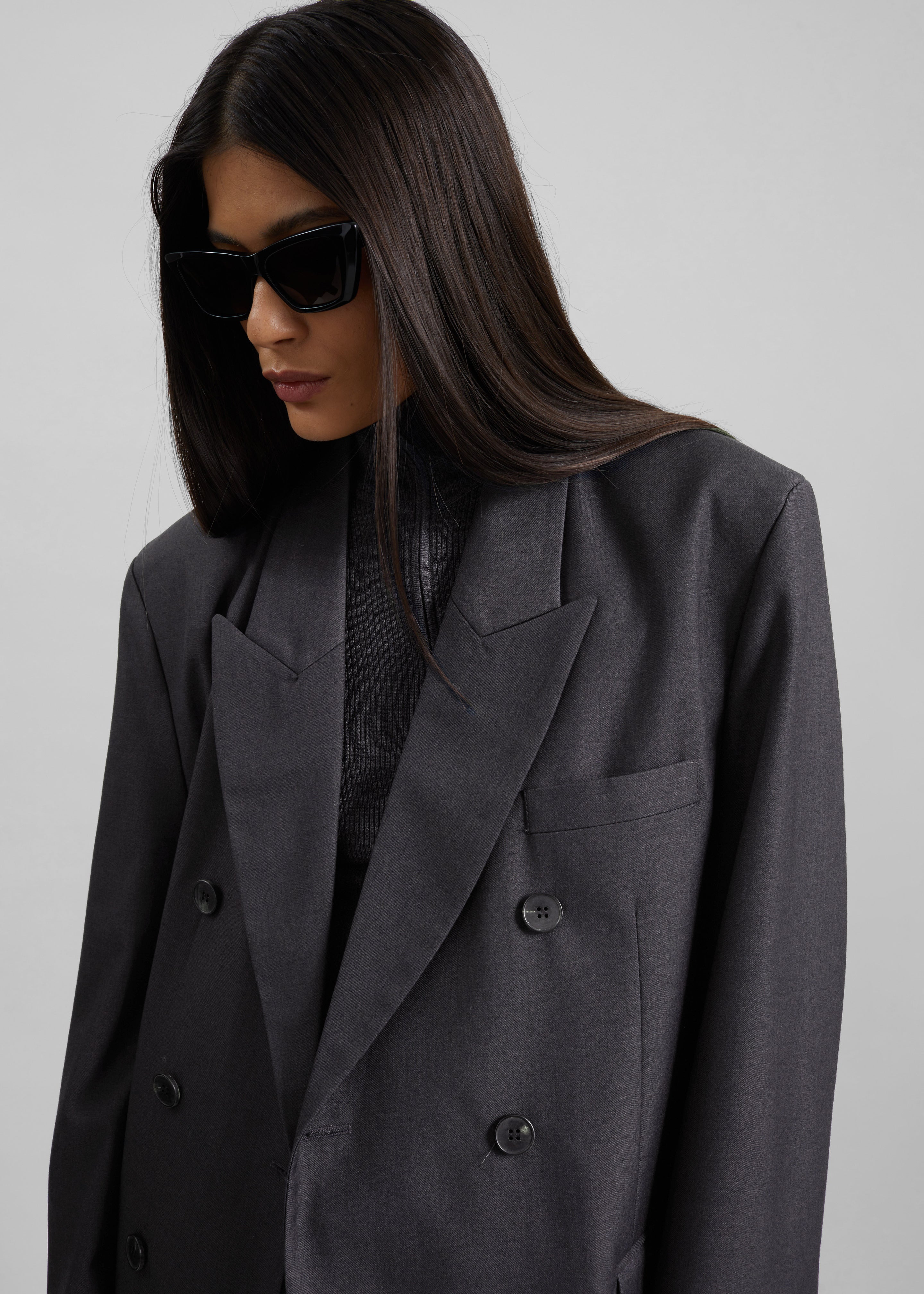 Daroca Double-Breasted Blazer - Charcoal - 6