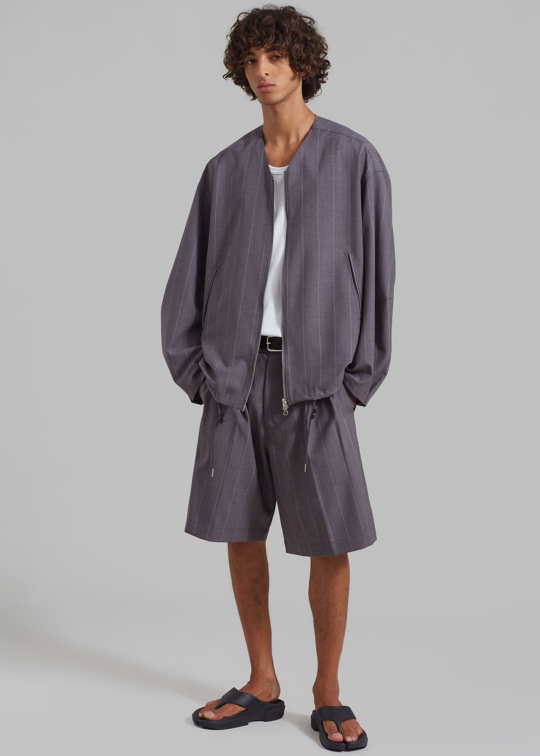 Shop the look image for Dash Pleated Bermuda Shorts - Grey Stripe