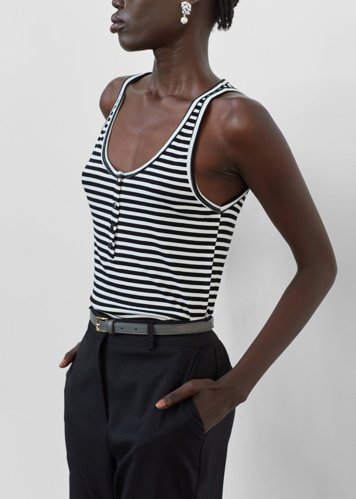 Daya Tank Top - Black/White Stripe - 1