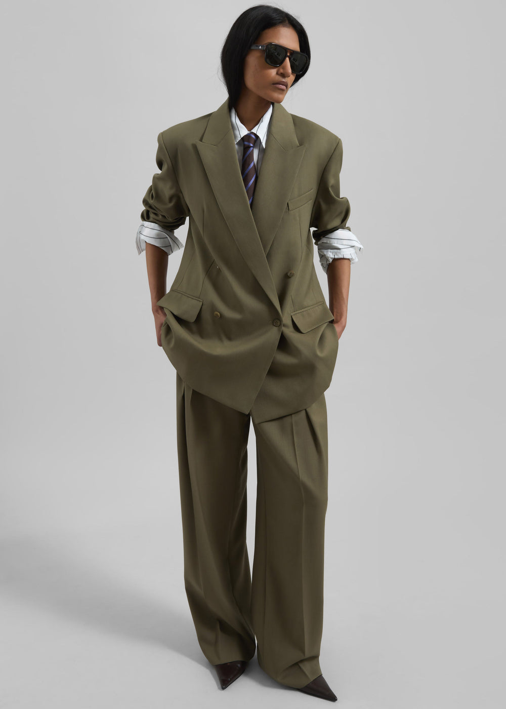 Daytona Pleated Wool Trousers - Khaki - 1