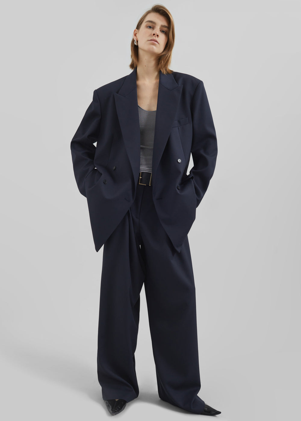 Daytona Pleated Wool Trousers - Navy - 1