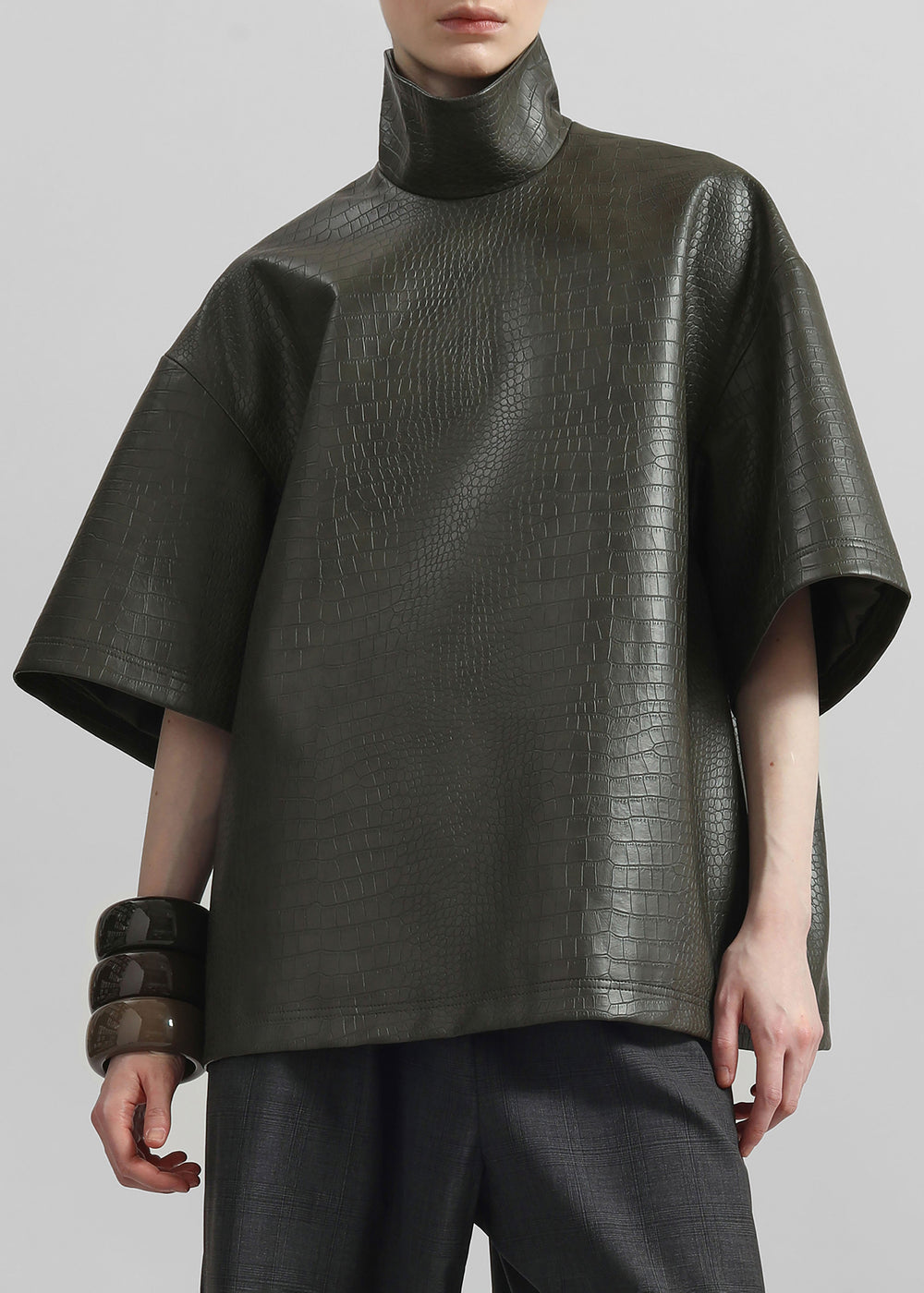 Delancey Faux Leather Croc Top - Dark Olive - 1