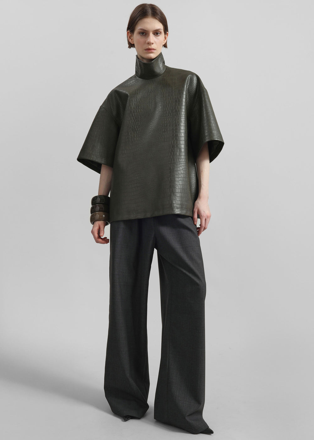 Delancey Faux Leather Croc Top - Dark Olive