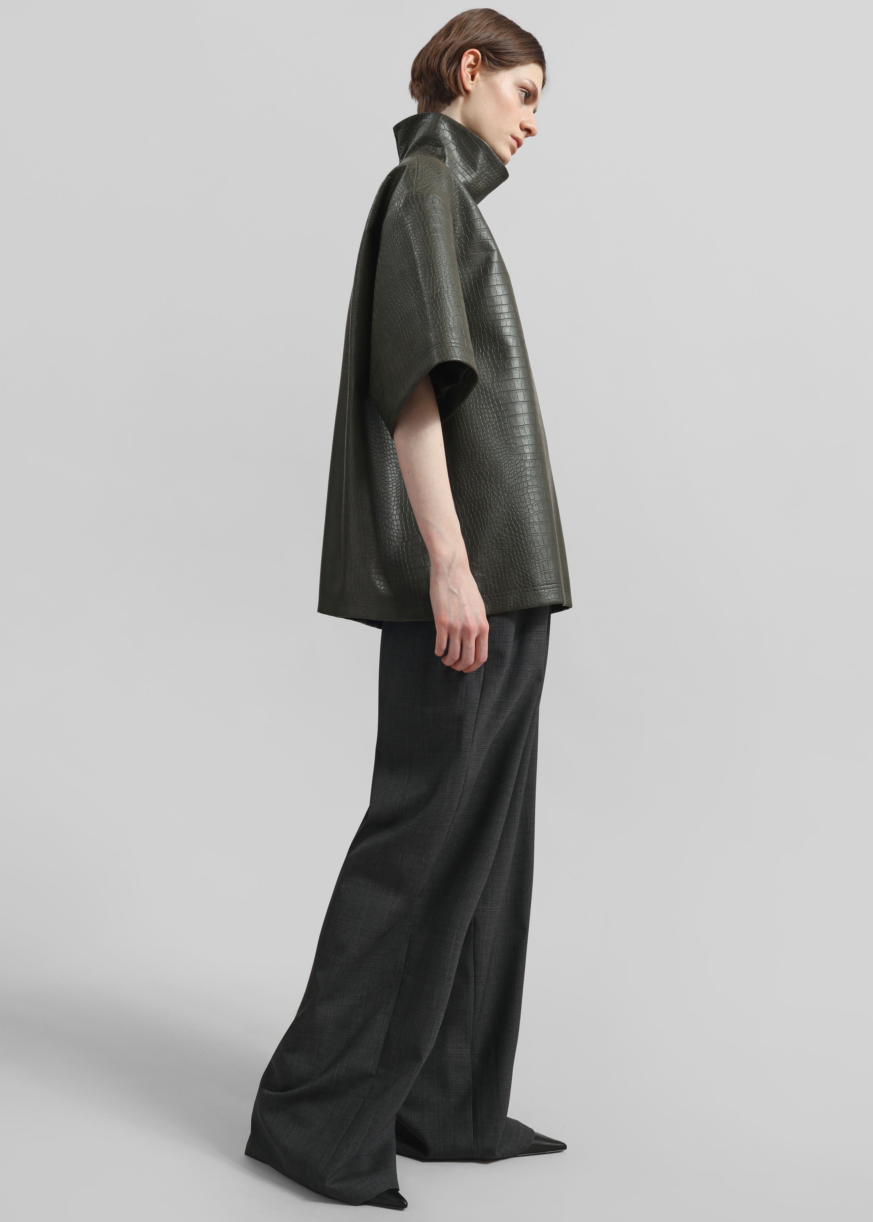 Delancey Faux Leather Croc Top - Dark Olive - 4