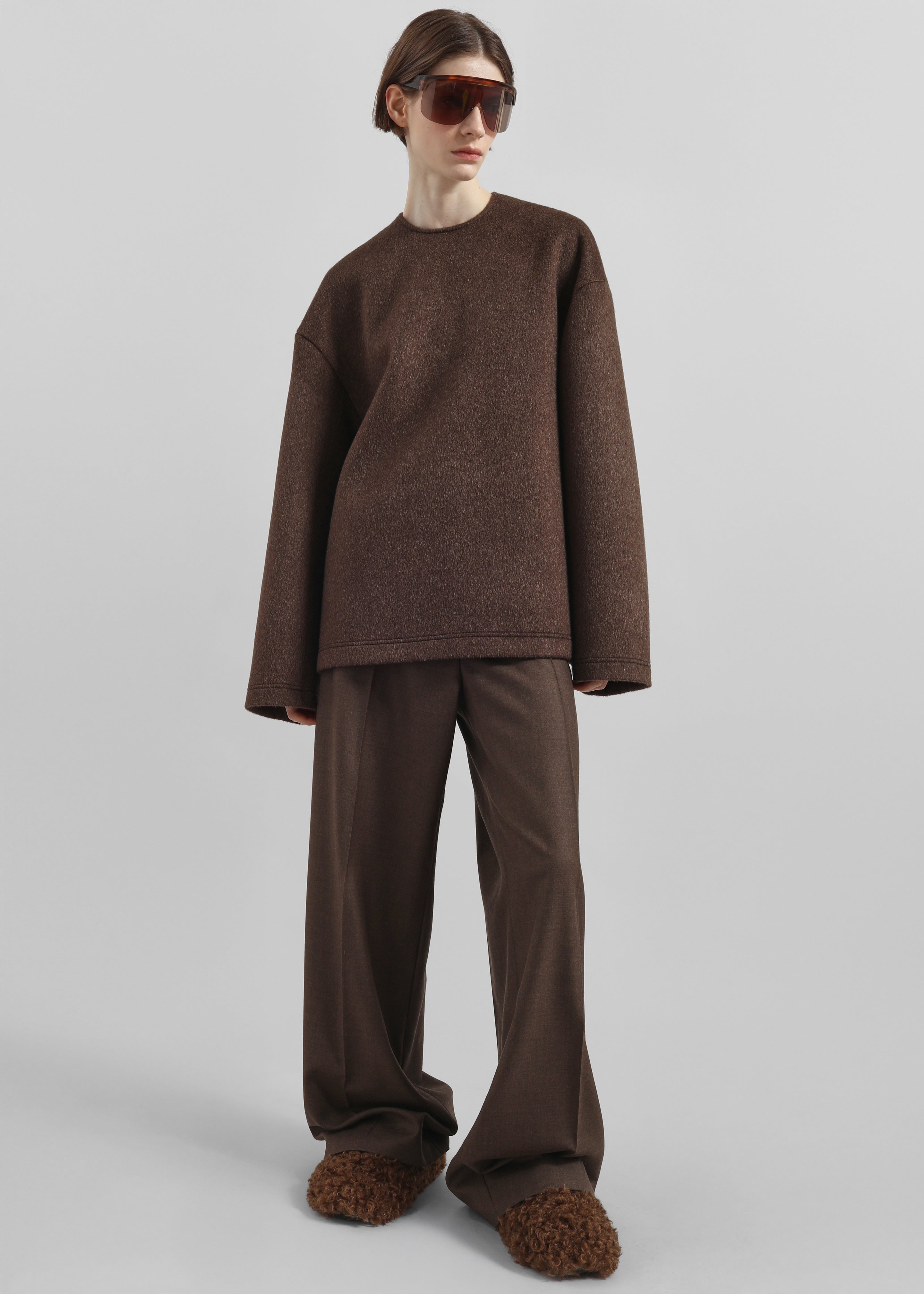 Delancey Long Sleeve Wool Top - Brown Melange - 4