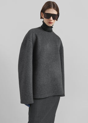 Delancey Long Sleeve Wool Top - Dark Grey Melange