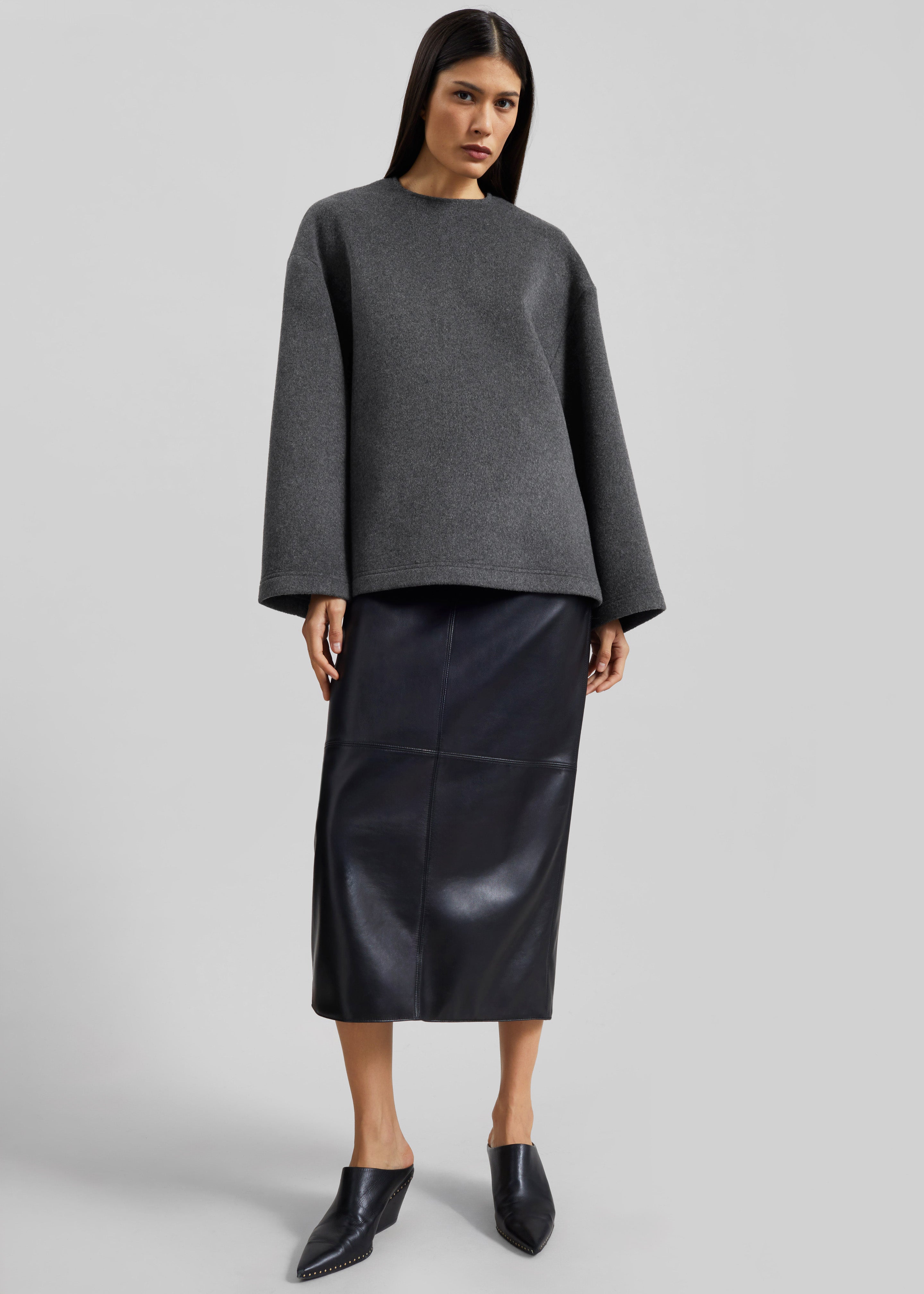 Delancey Long Sleeve Wool Top - Dark Grey Melange - 4