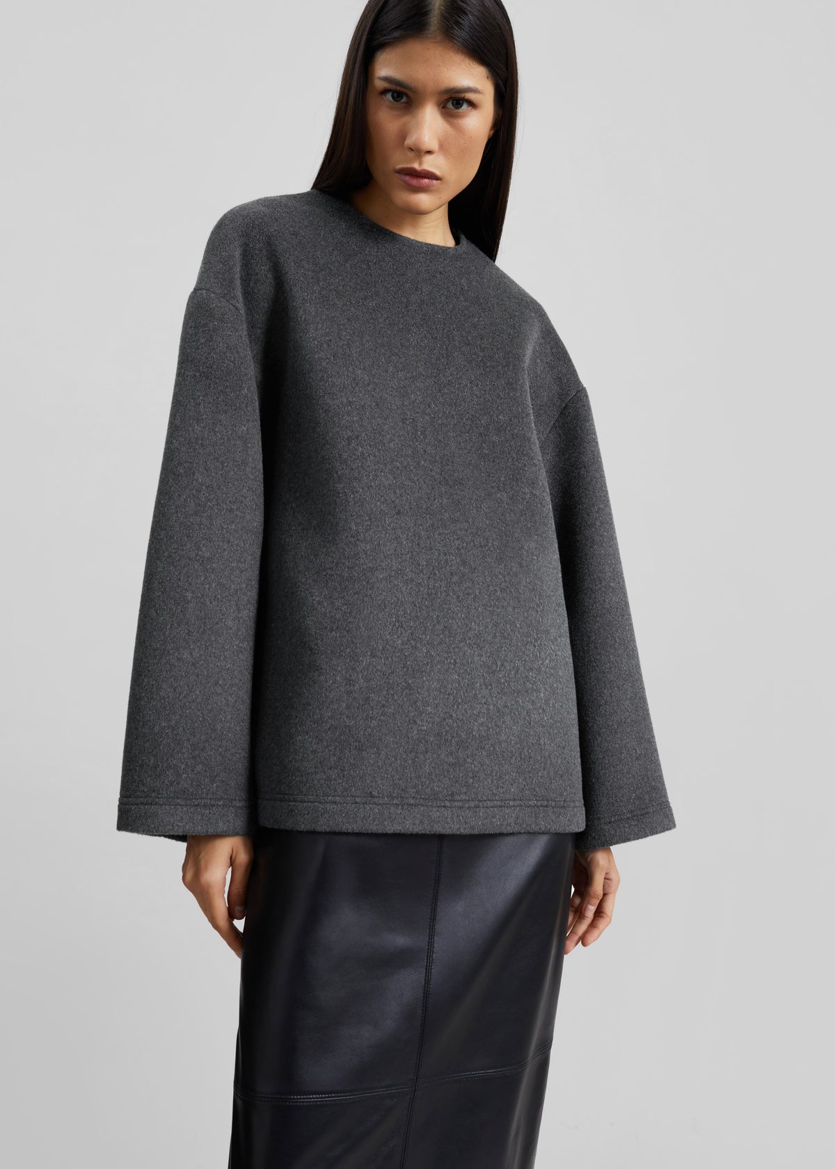 Delancey Long Sleeve Wool Top - Dark Grey Melange - 2