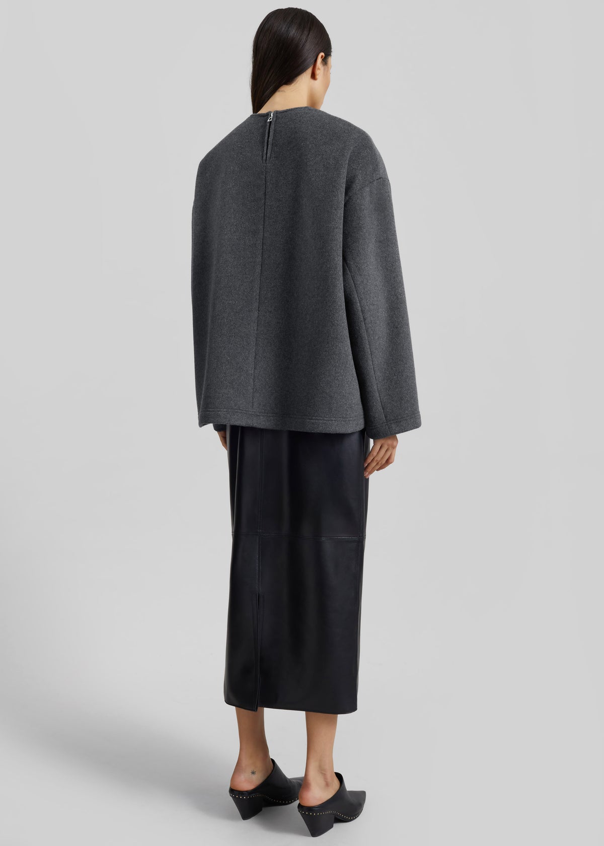 Delancey Long Sleeve Wool Top - Dark Grey Melange - 10