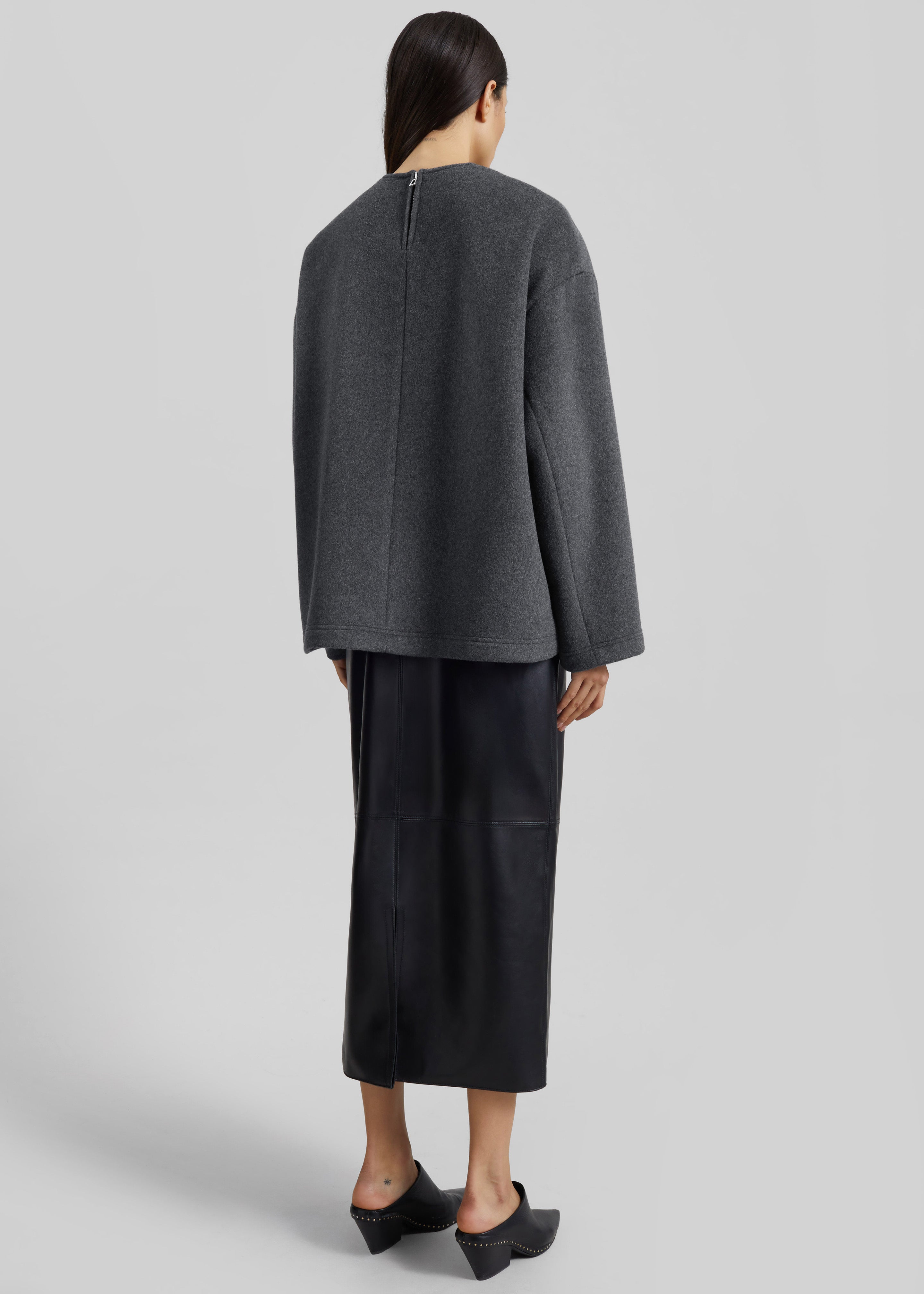 Delancey Long Sleeve Wool Top - Dark Grey Melange - 10