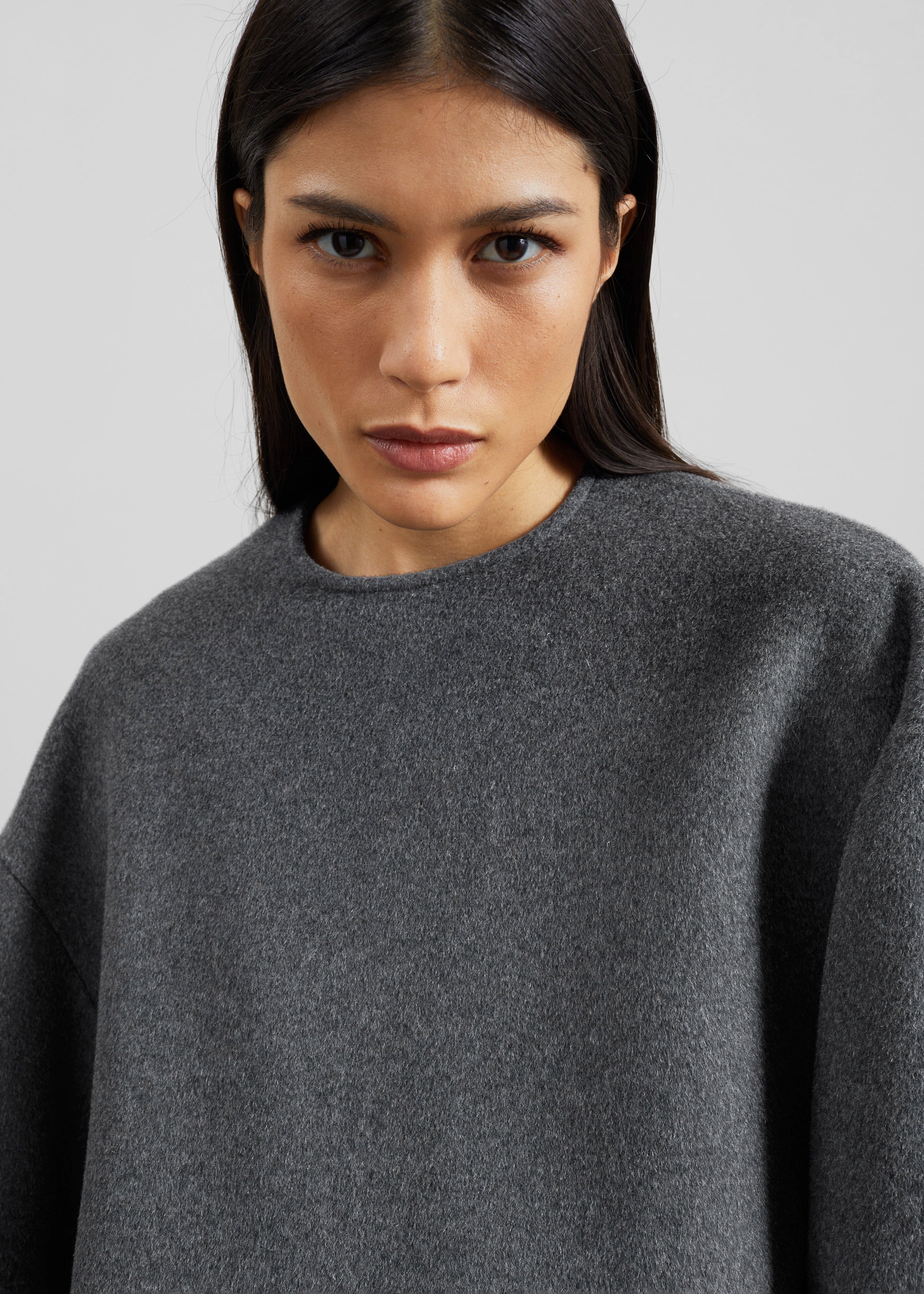 Delancey Long Sleeve Wool Top - Dark Grey Melange - 3