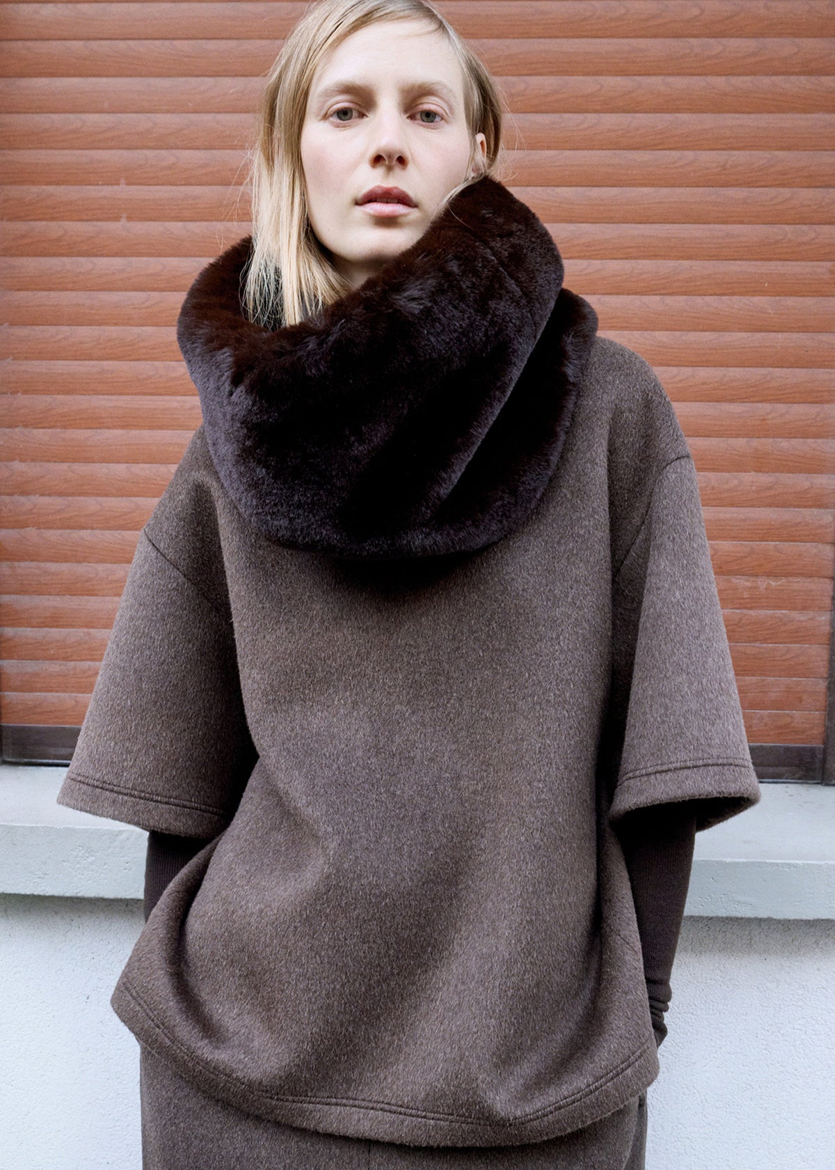 Delancey Mock Neck Wool Top - Brown Melange - 4