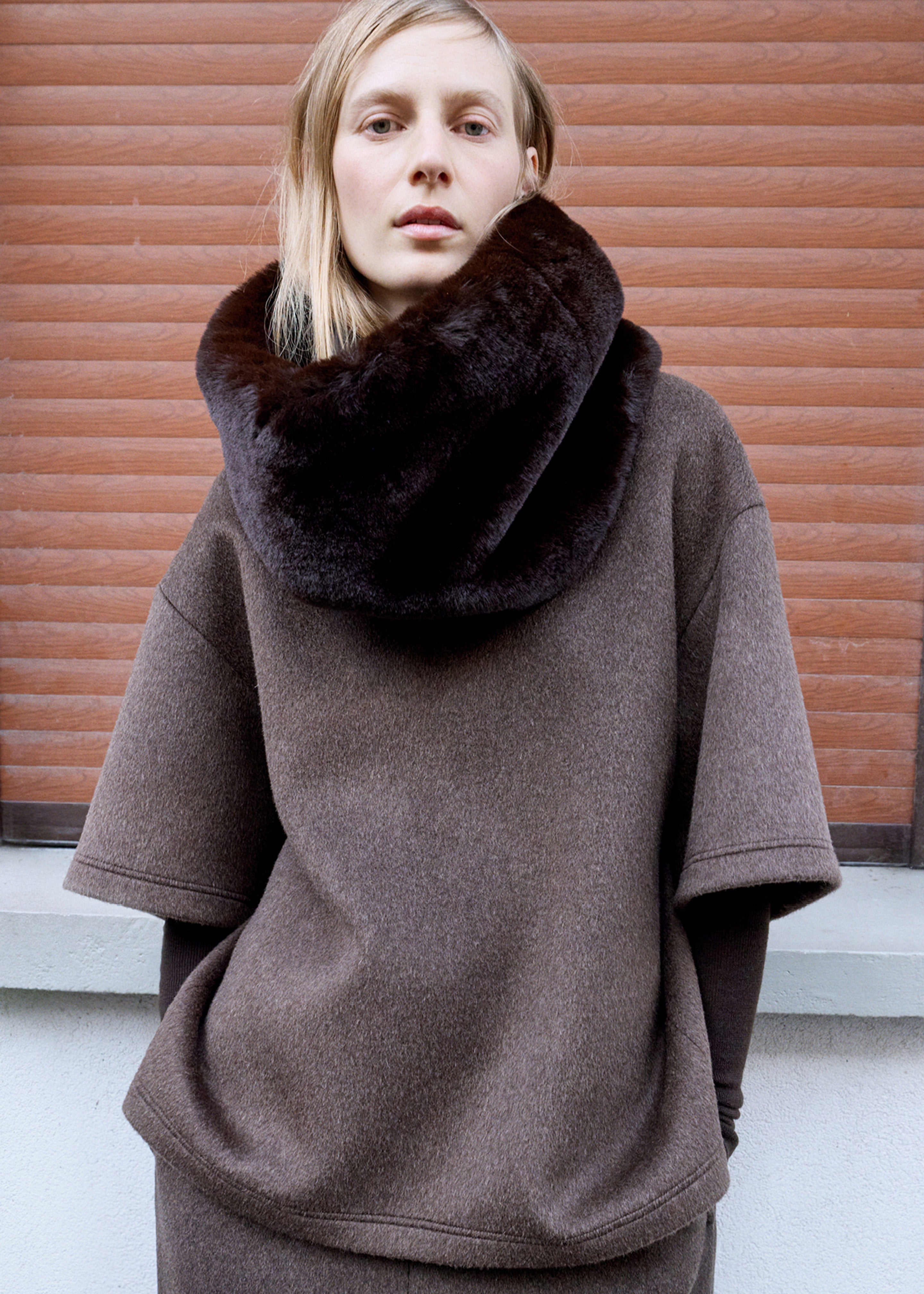 Delancey Mock Neck Wool Top - Brown Melange - 4