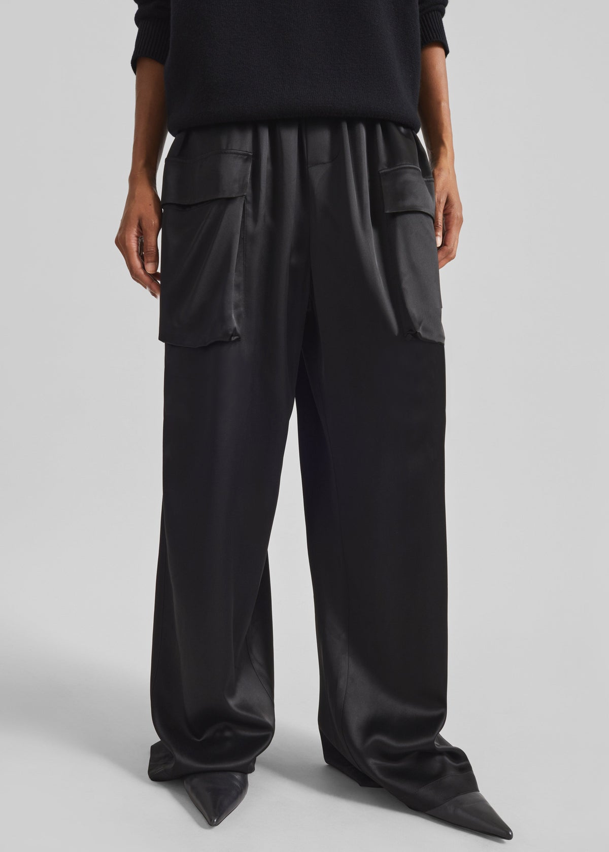 Delny Satin Cargo Pants - Black - 1