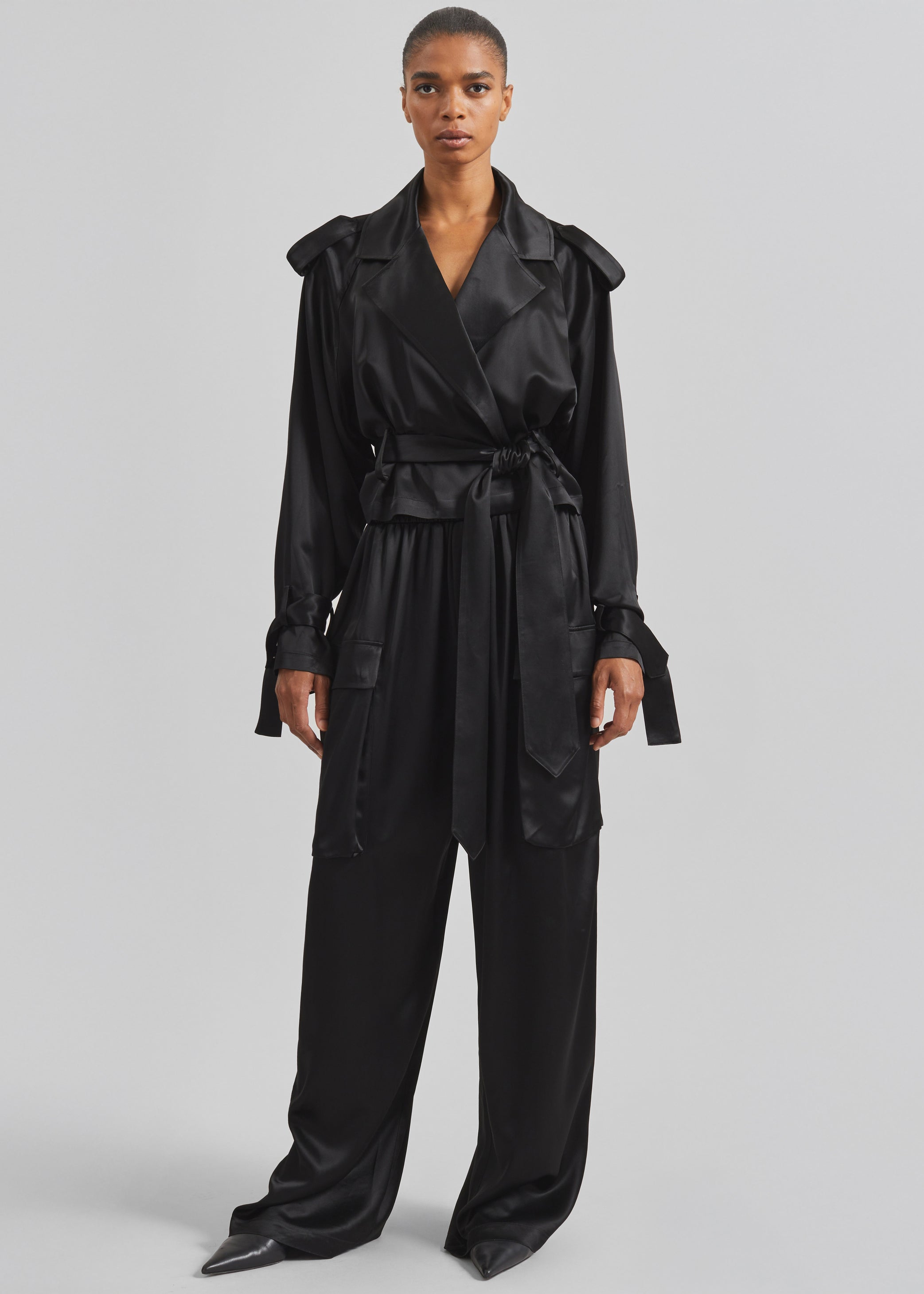 Shop the look image for Delny Satin Cargo Pants - Black