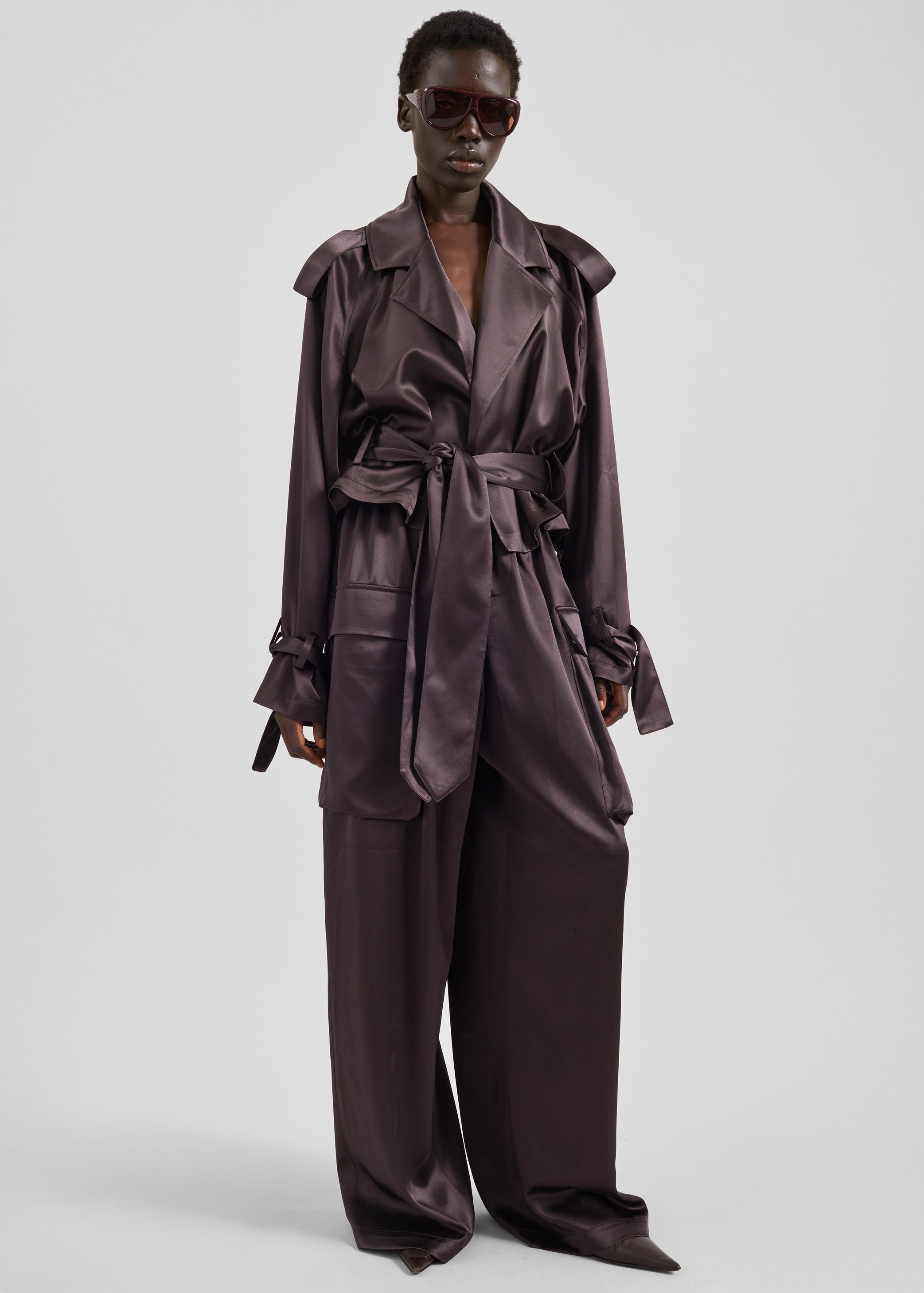 Shop the look image for Delny Satin Cargo Pants - Dark Brown